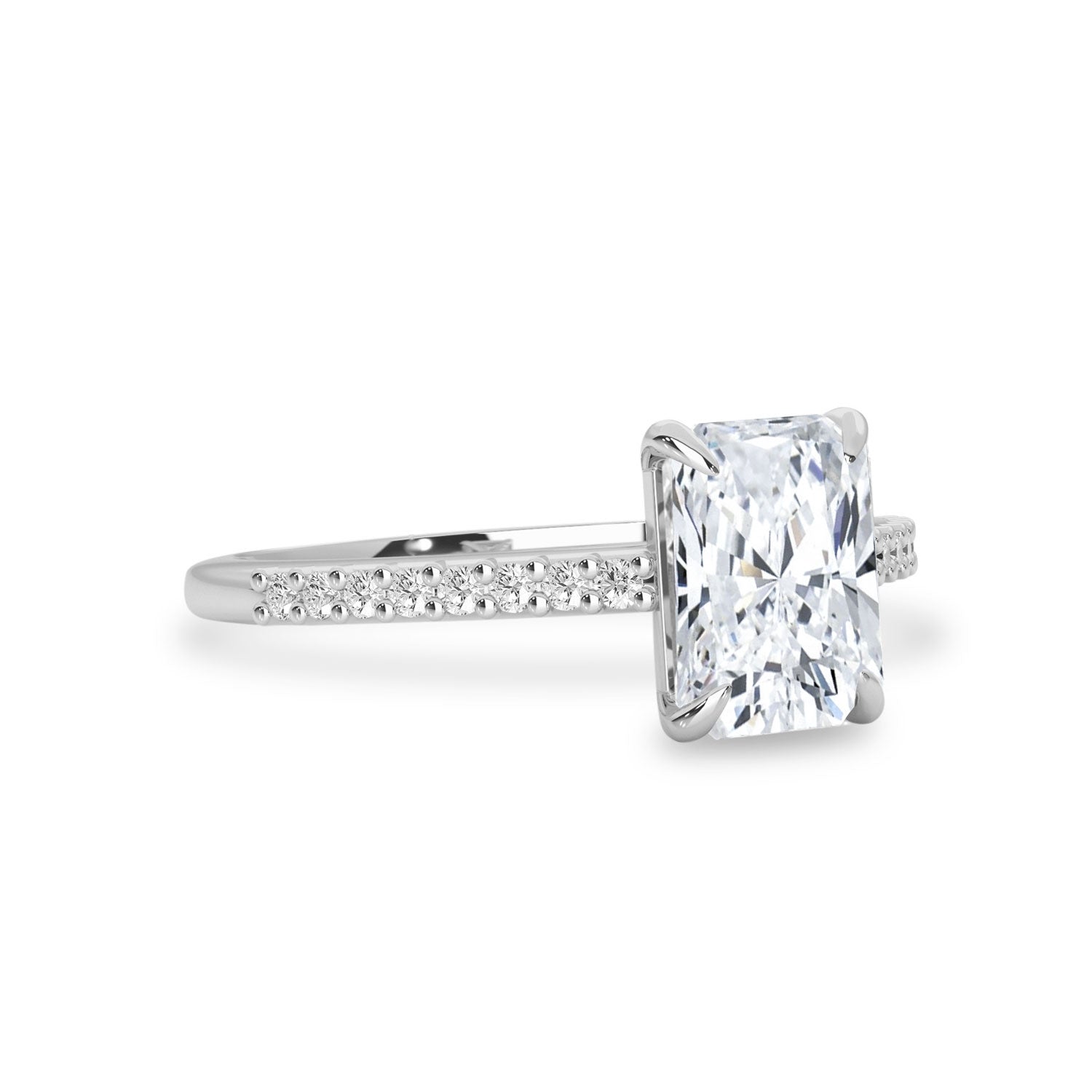 Vera Radiant Cut Cathedral Pavé Engagement Ring, Moissanite/Lab Grown Diamond