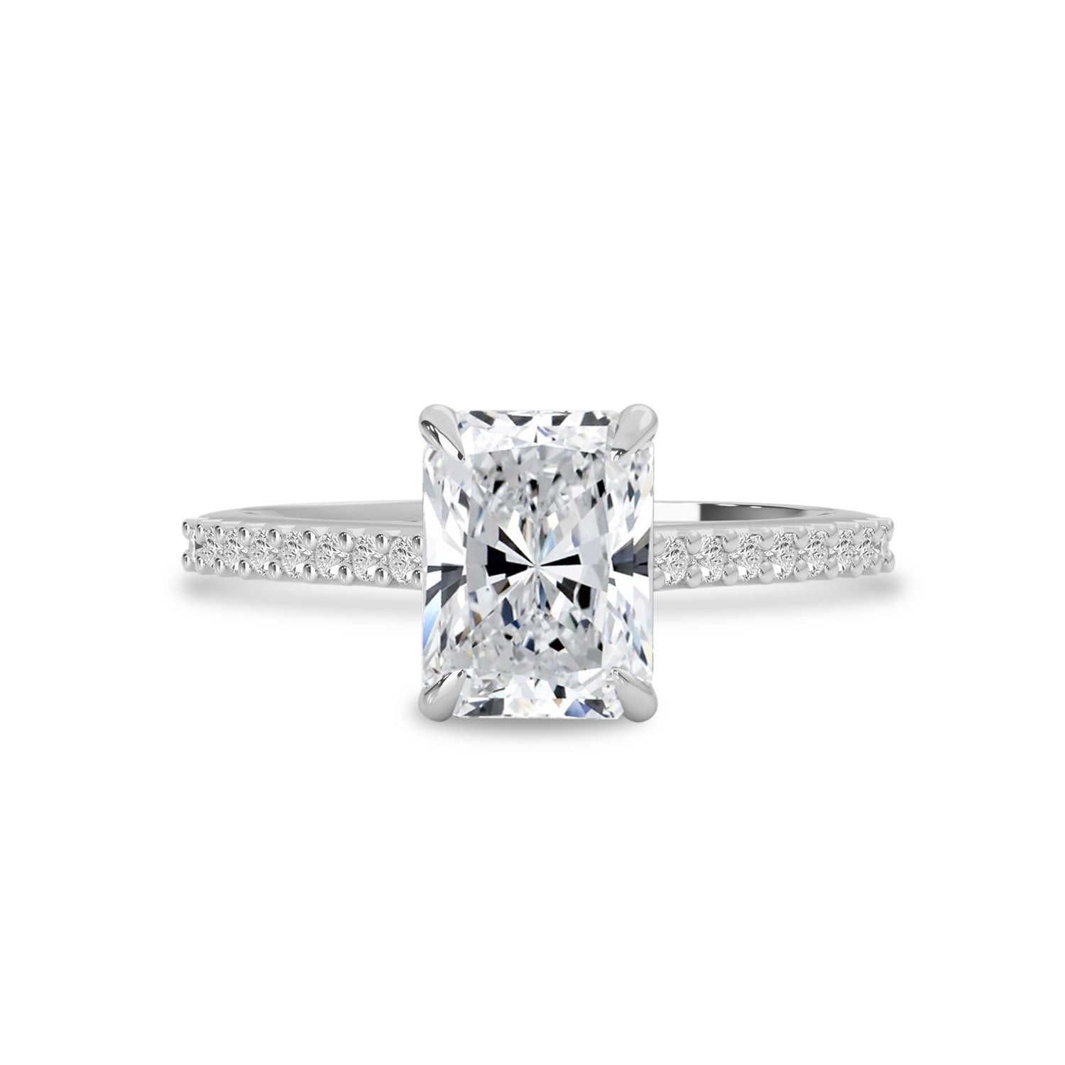 Vera Radiant Cut Cathedral Pavé Engagement Ring, Moissanite/Lab Grown Diamond