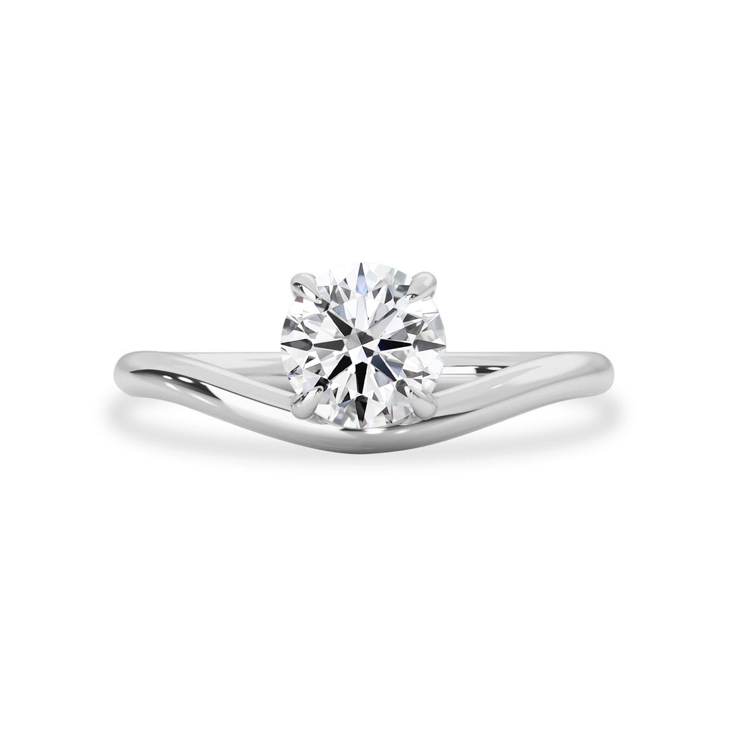 Orla Round Curved Band Solitaire Engagement Ring, Moissanite/Lab Grown Diamond