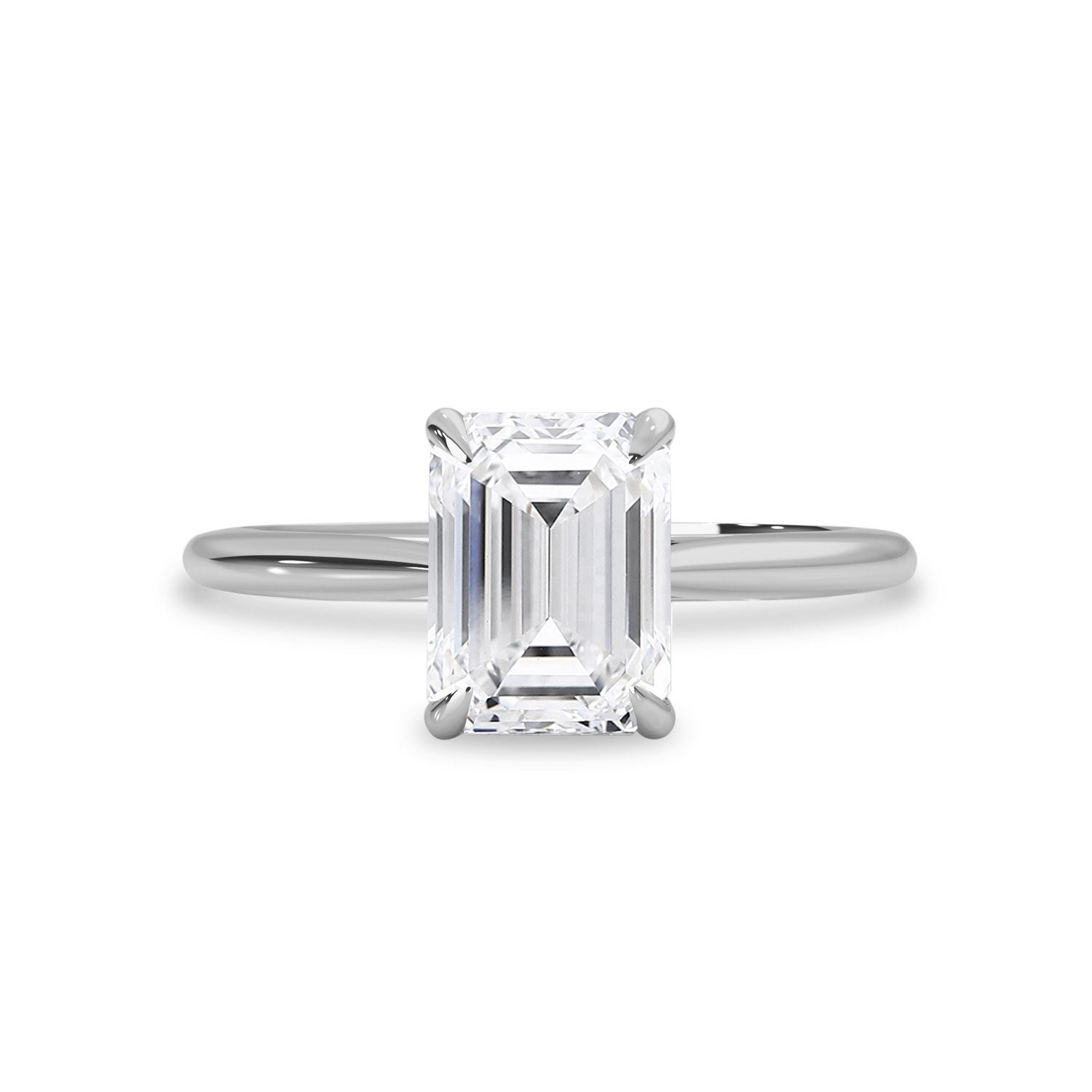Ava Emerald Cut Solitaire Cathedral Engagement Ring, Moissanite/Lab Grown Diamond