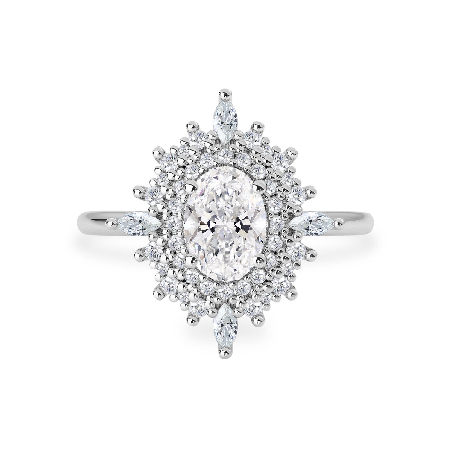 Elizabeth Oval Double Halo Engagement Ring, Oval Brilliant With Marquise