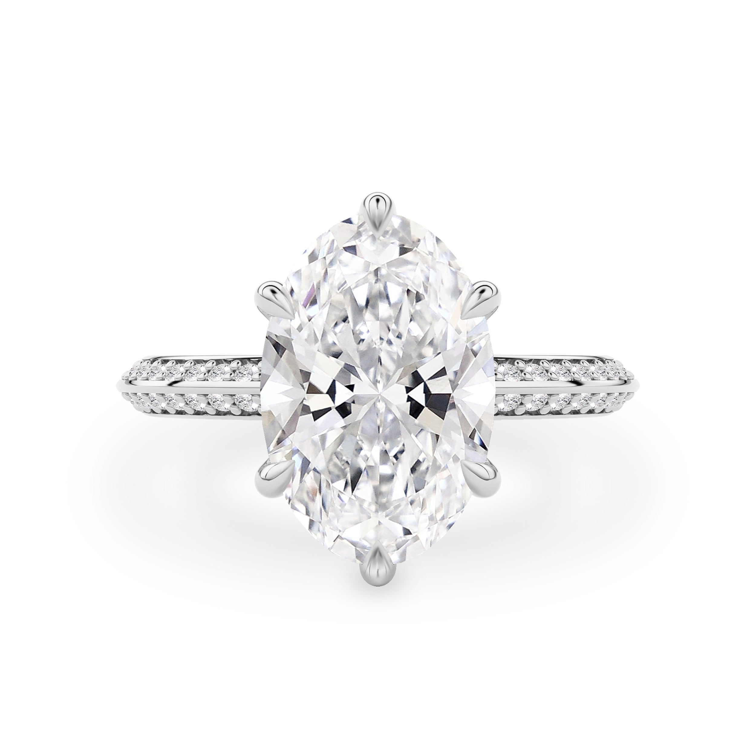 Lena Oval Cut Knife Edge Pavé Band Engagement Ring, Moissanite/Lab Grown Diamond