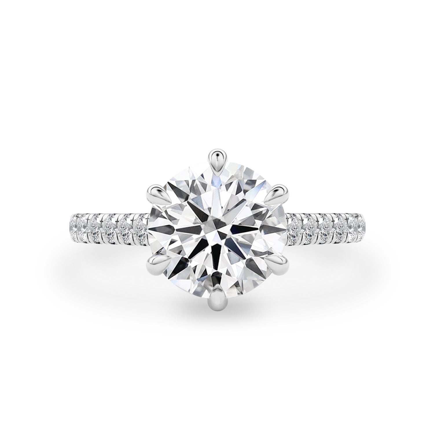 Jasmine 6 Claw Cathedral Round Engagement Ring, Moissanite/Lab Grown Diamond