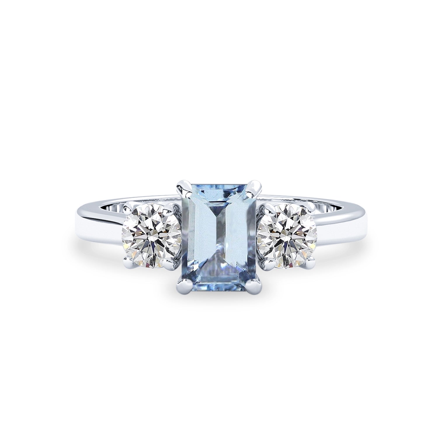aquamarine three stone engagement ring in white gold