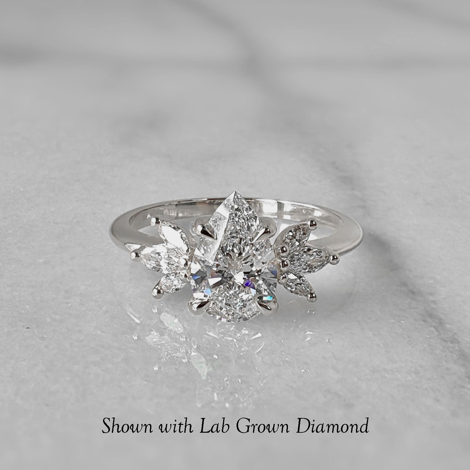 Wings of Love Pear Cut Marquise Cluster Engagement Ring