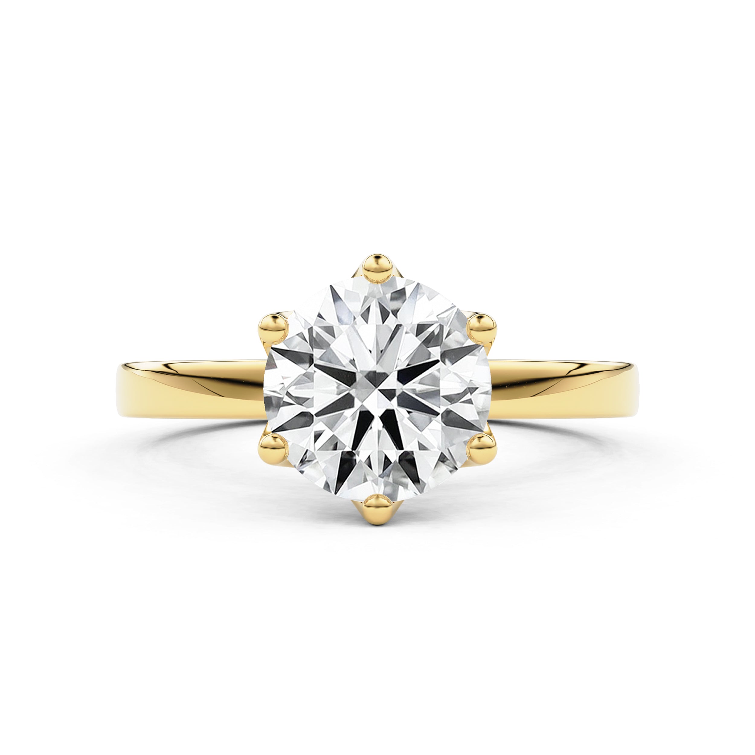 Iris Round Tulip Petal Solitaire Engagement Ring with Side Pavé