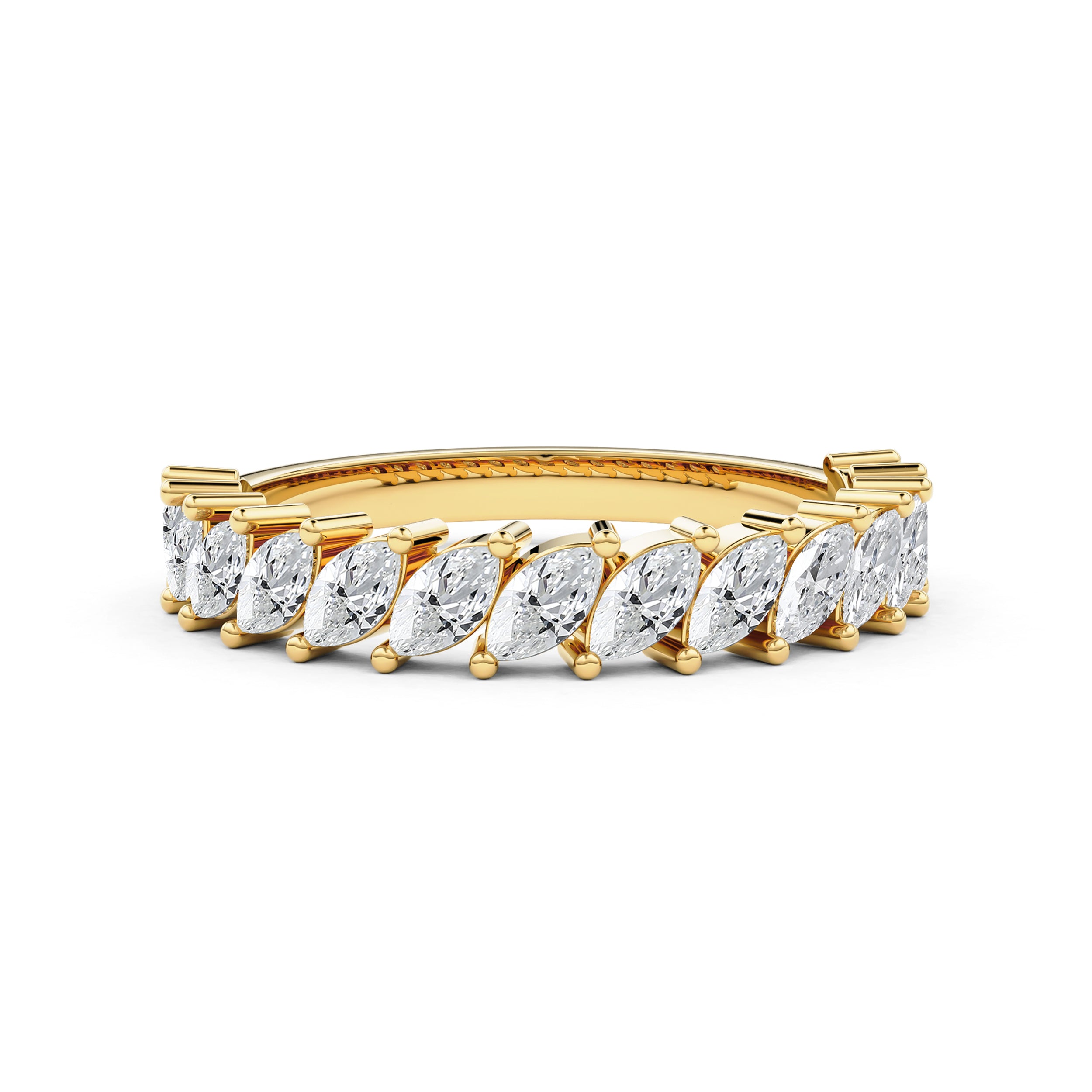 Slanted Marquise Lab Diamond Half Eternity Wedding Band in yellow gold