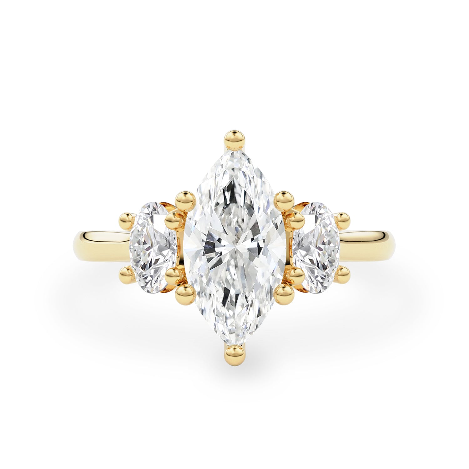Royal Marquise Cut Three Stone Engagement Ring, Moissanite/Lab Grown Diamond
