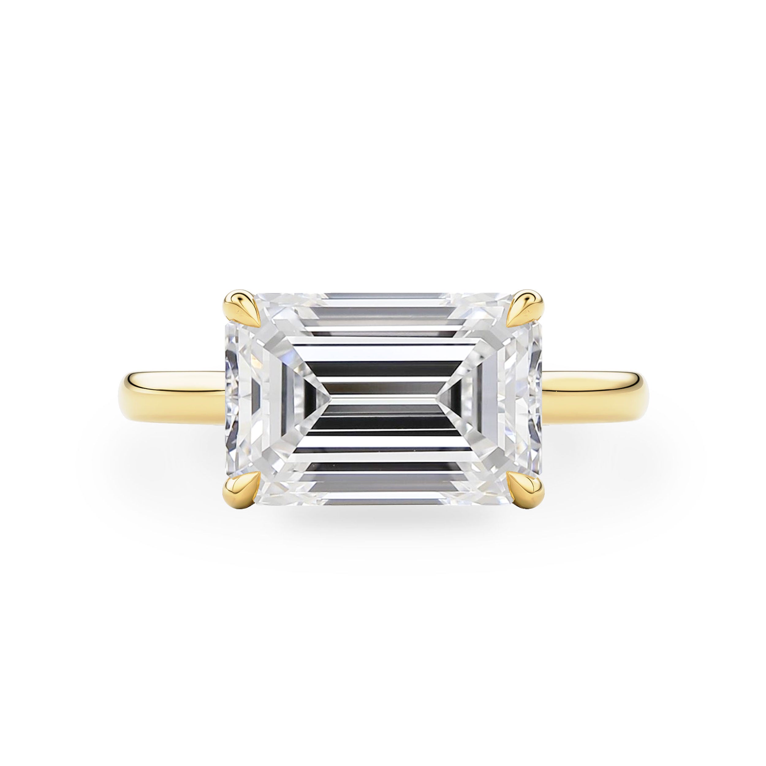 Ivy East West Emerald Cut Hidden Halo Solitaire Engagement Ring, Cathedral Band