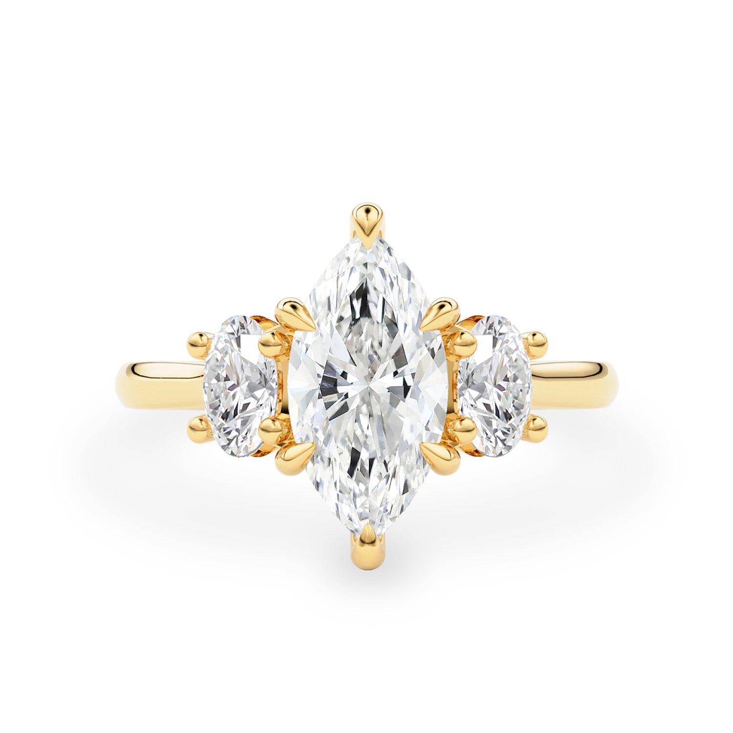Royal Marquise Cut Three Stone Engagement Ring, Moissanite/Lab Grown Diamond