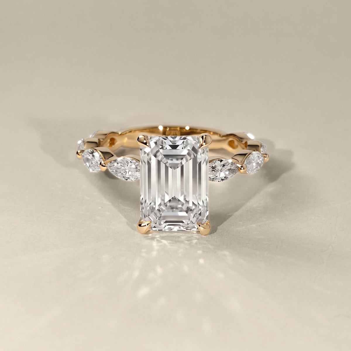 Marielle Emerald Cut Marquise Diamond Band Engagement Ring