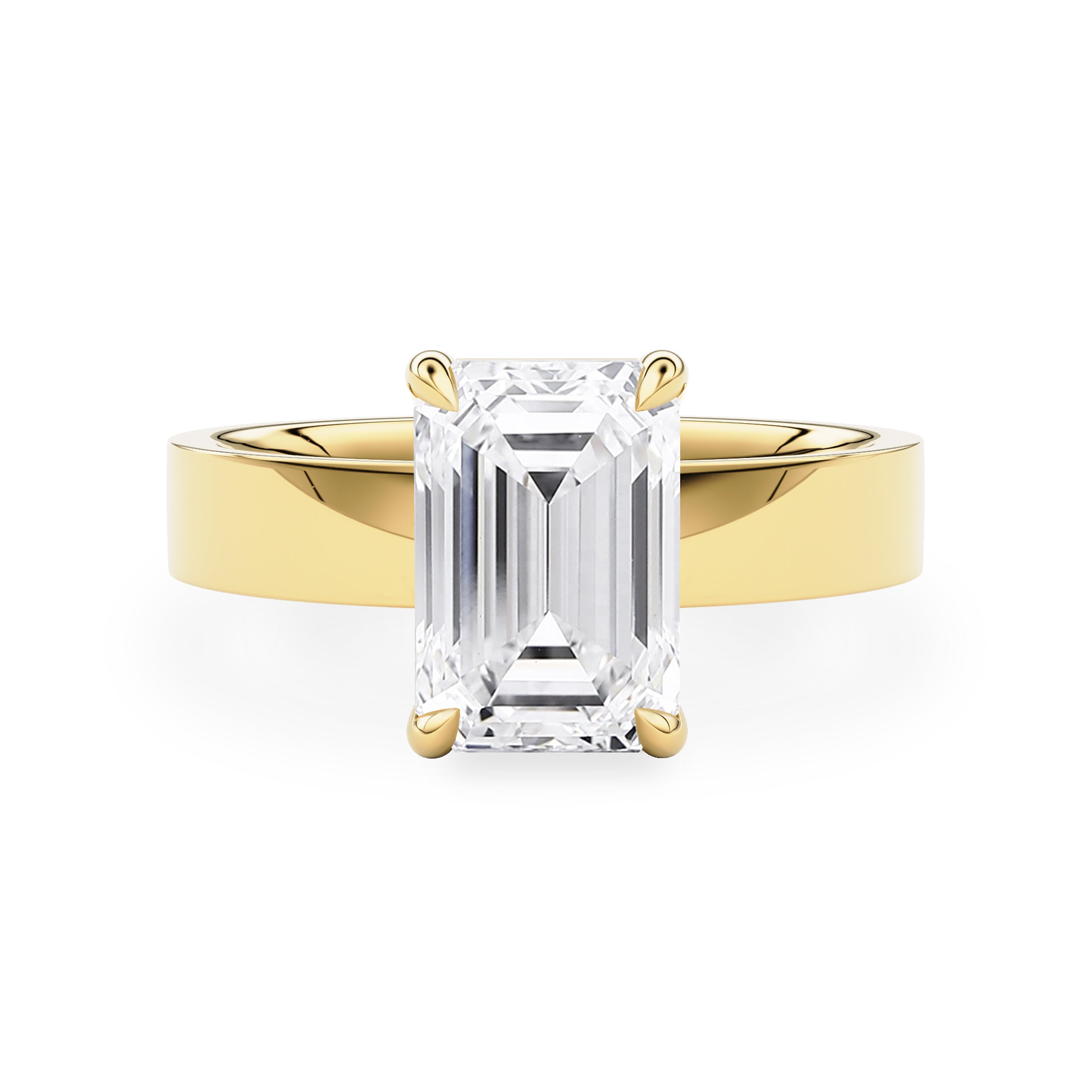 Stephanie Emerald Cut Cigar Band Solitaire Engagement Ring, Flat Band