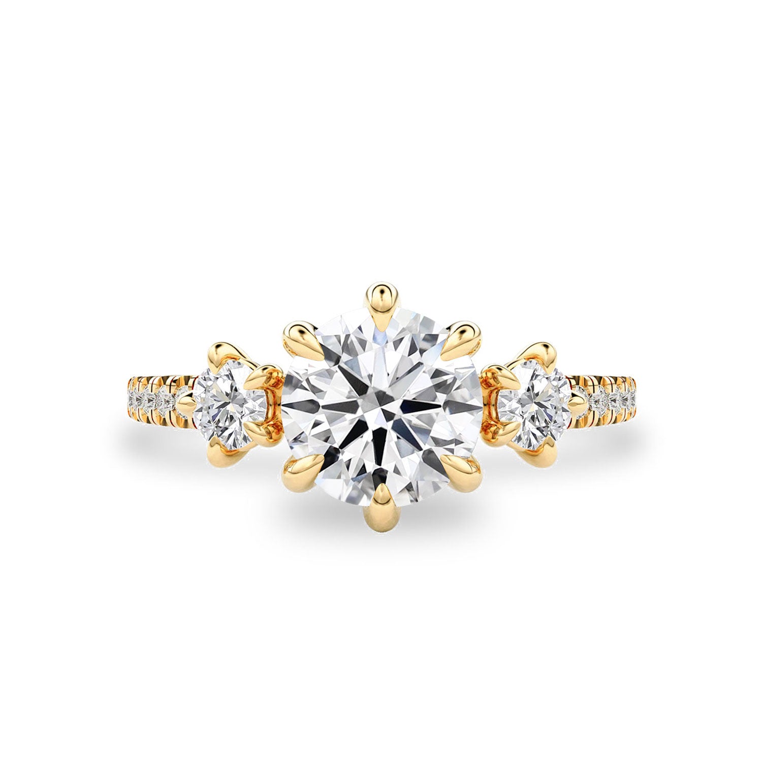 Ariel Round Three Stone Engagement Ring, Six Claws