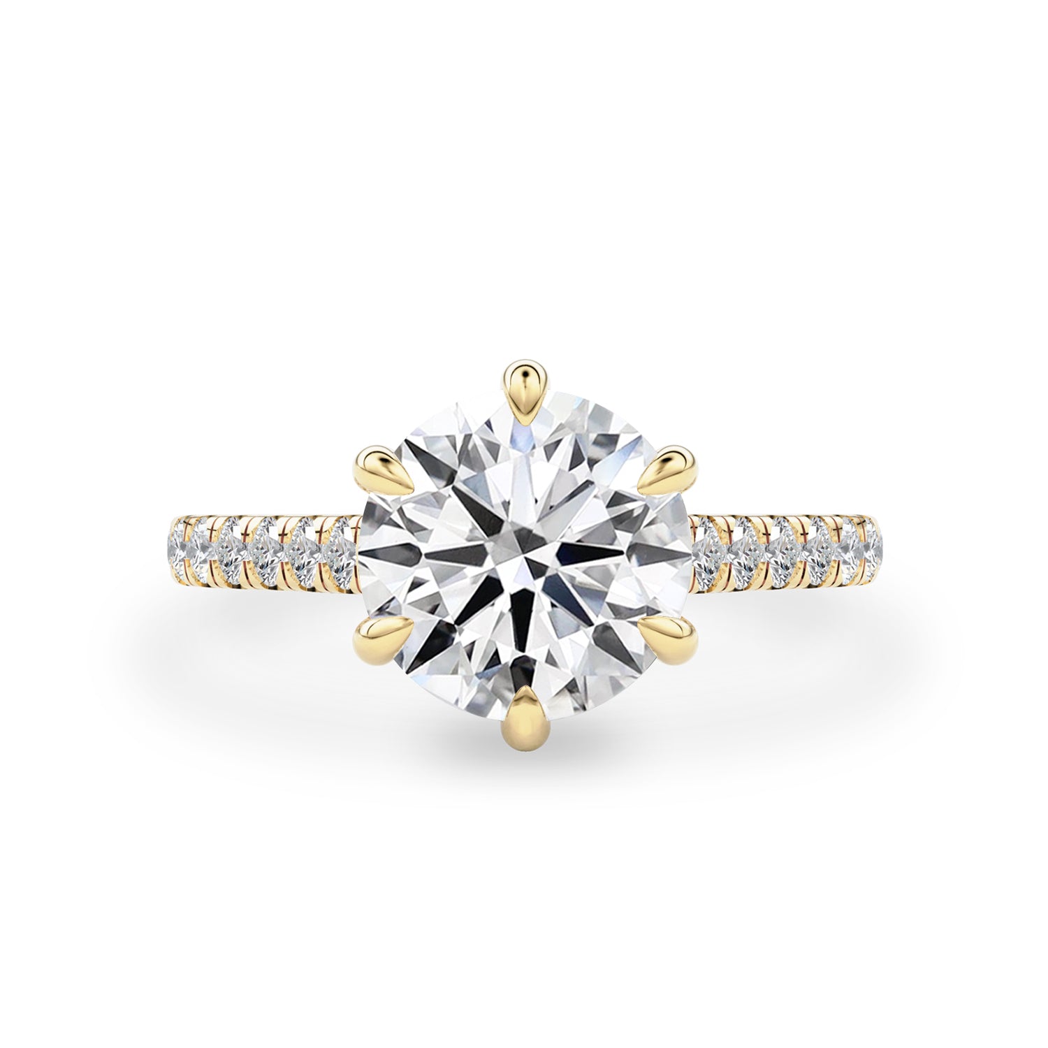 Jasmine 6 Claw Cathedral Round Engagement Ring, Moissanite/Lab Grown Diamond