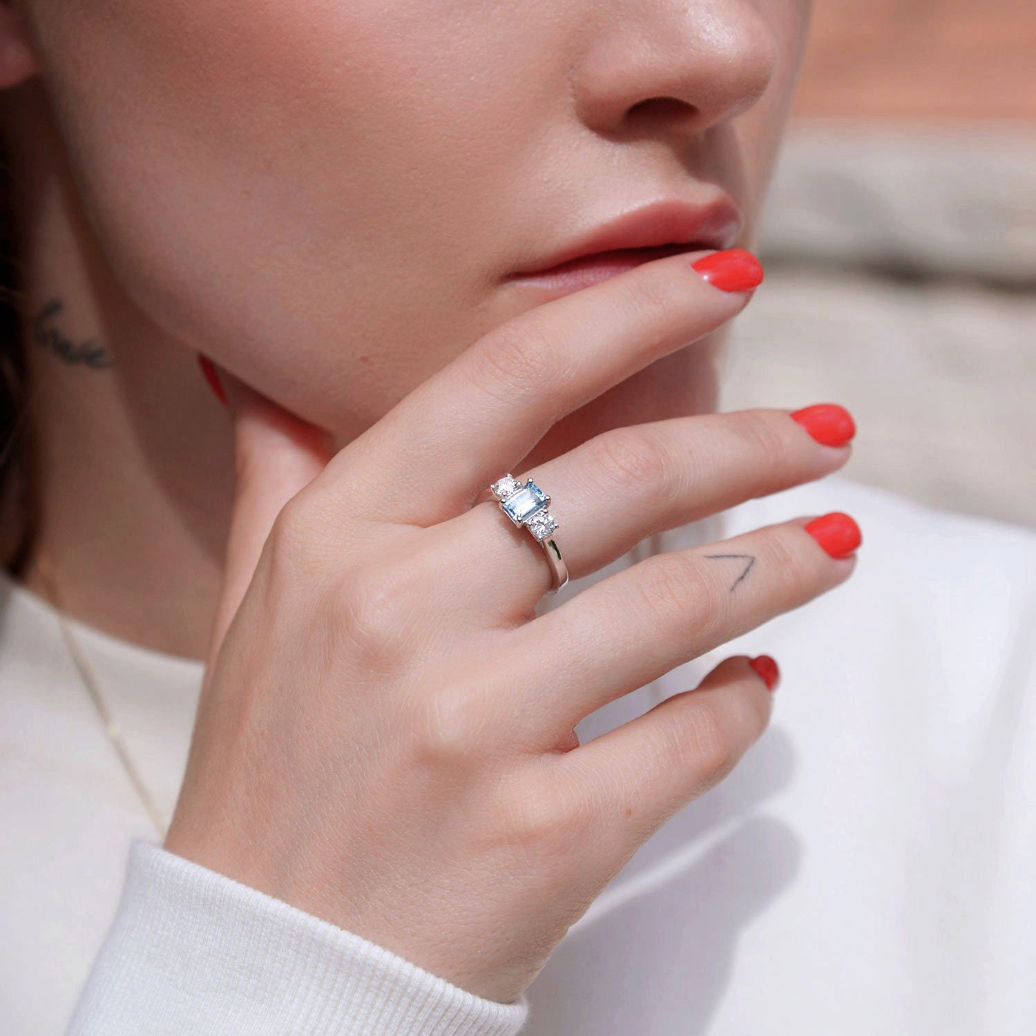 diamond alternative three stone engagement ring