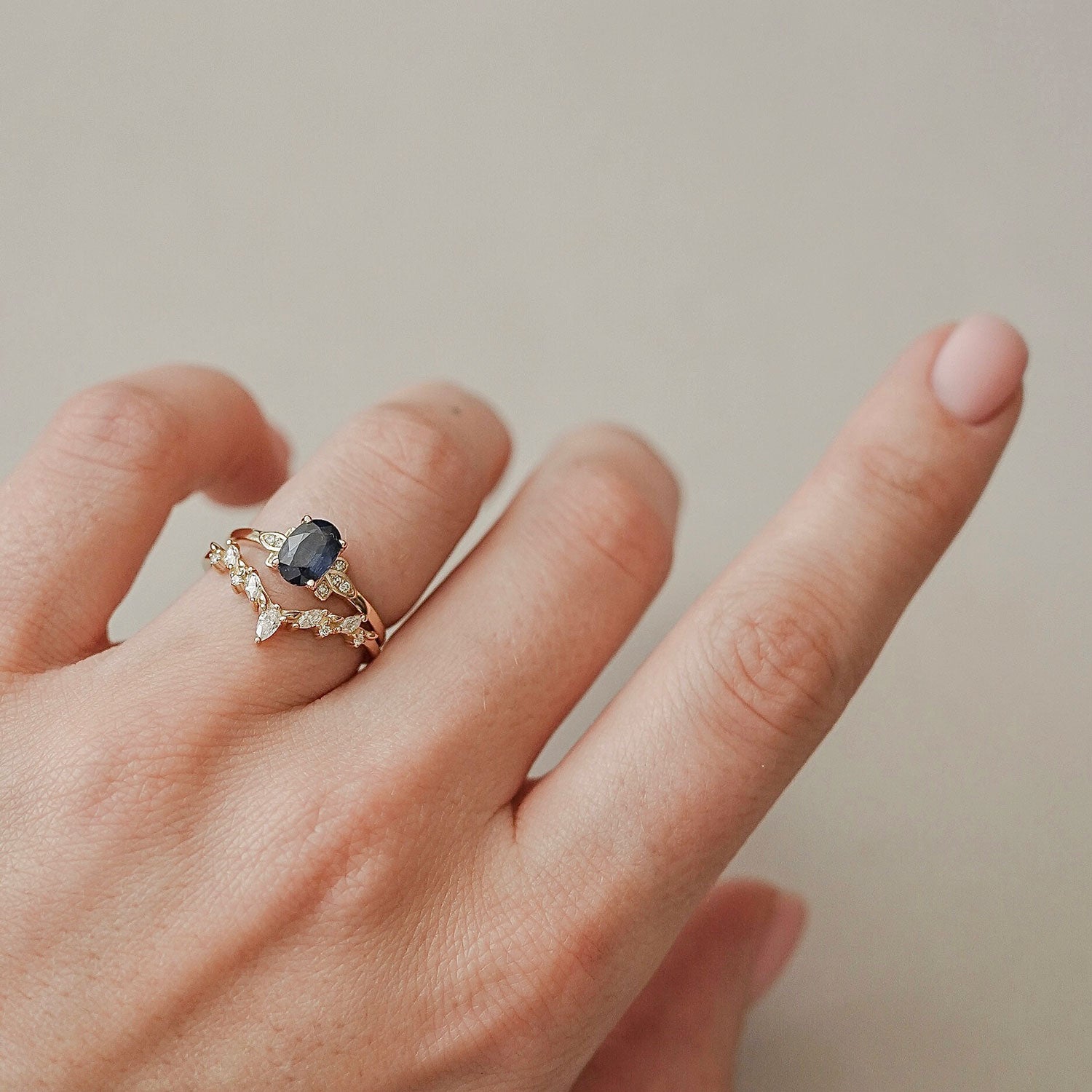 Curved Leaf Art Deco V Half Eternity Ring, Pear With Round