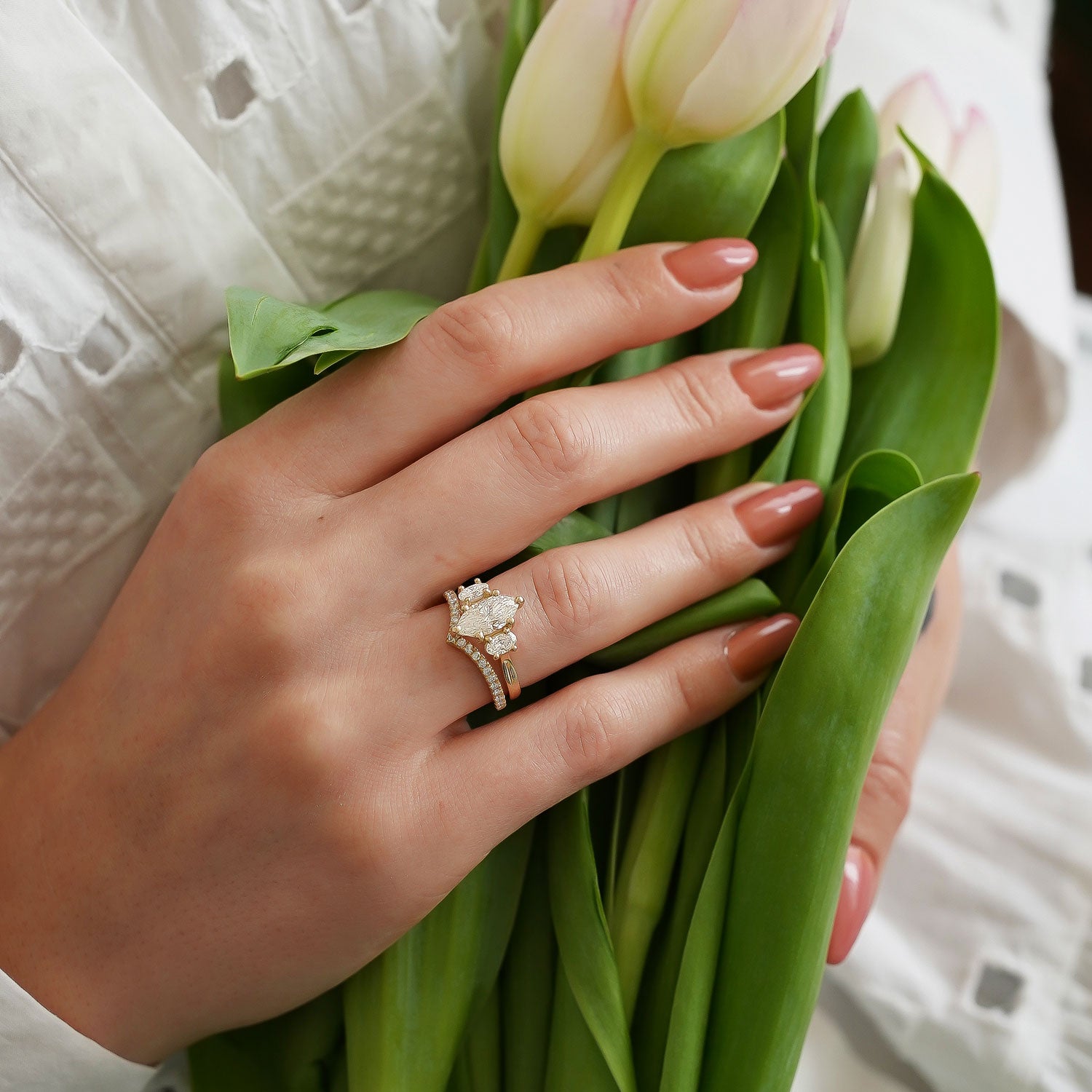 Royal Marquise Cut Three Stone Engagement Ring, Moissanite/Lab Grown Diamond