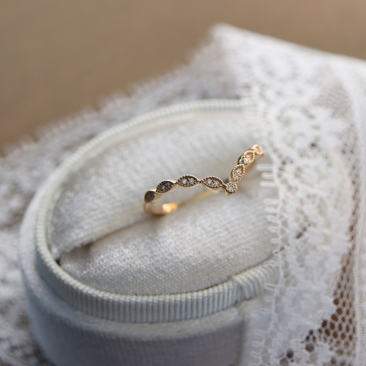 1920s Milgrain Marquise Dot V Curved Eternity Ring