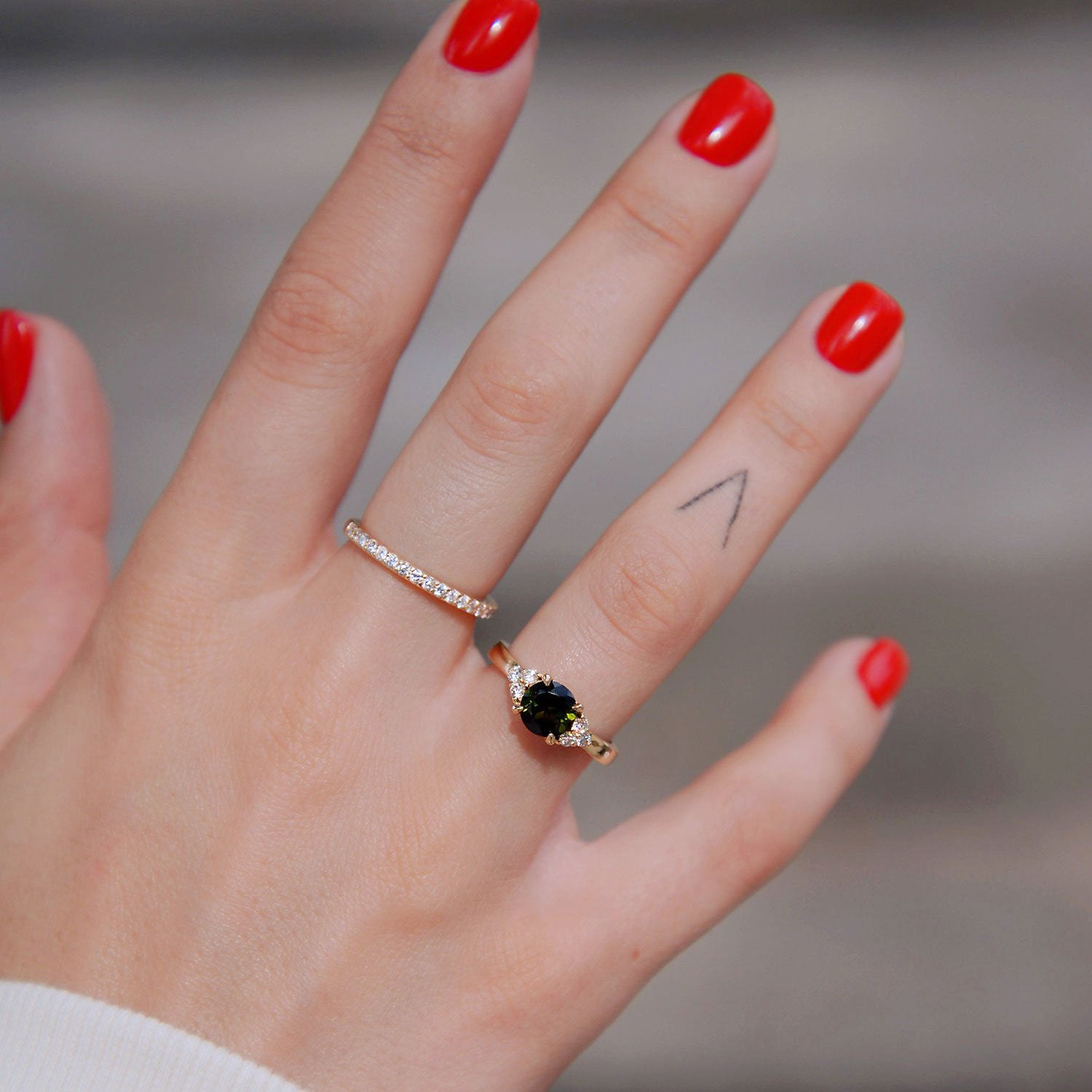 The Gracious Dream Engagement Ring, Green Tourmaline & Diamonds