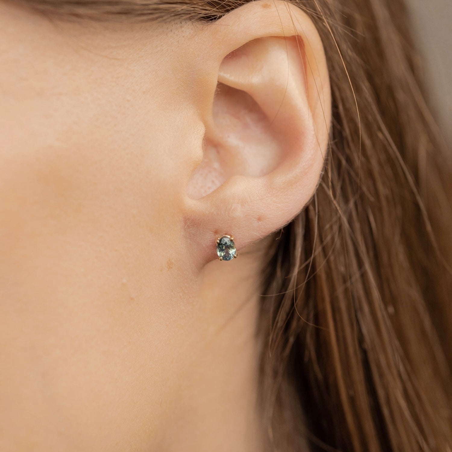 Greenish-Blue Sapphire Stud Earrings