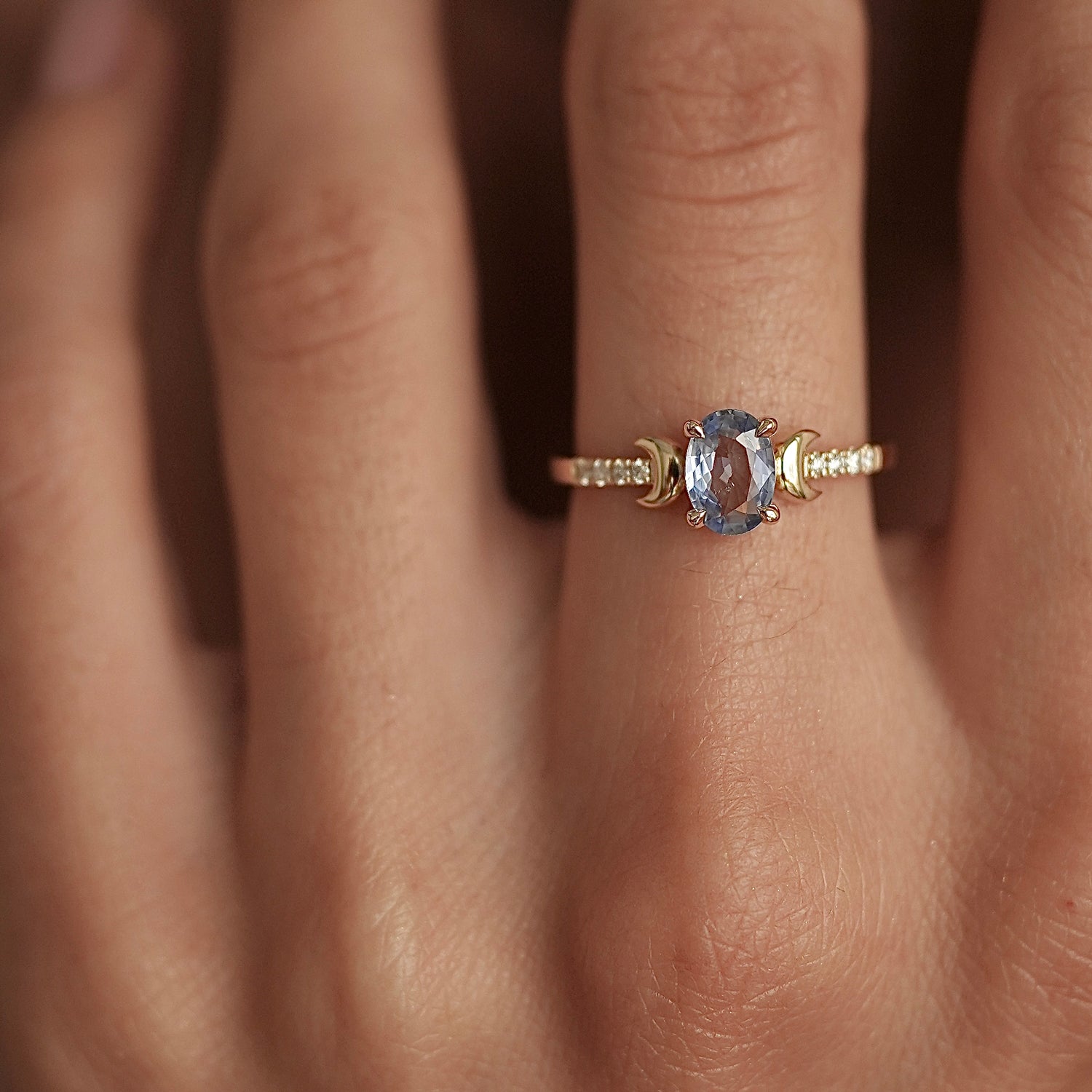 Whistler Dome Moon Oval Cut Blue Sapphire Engagement Ring, Pavé