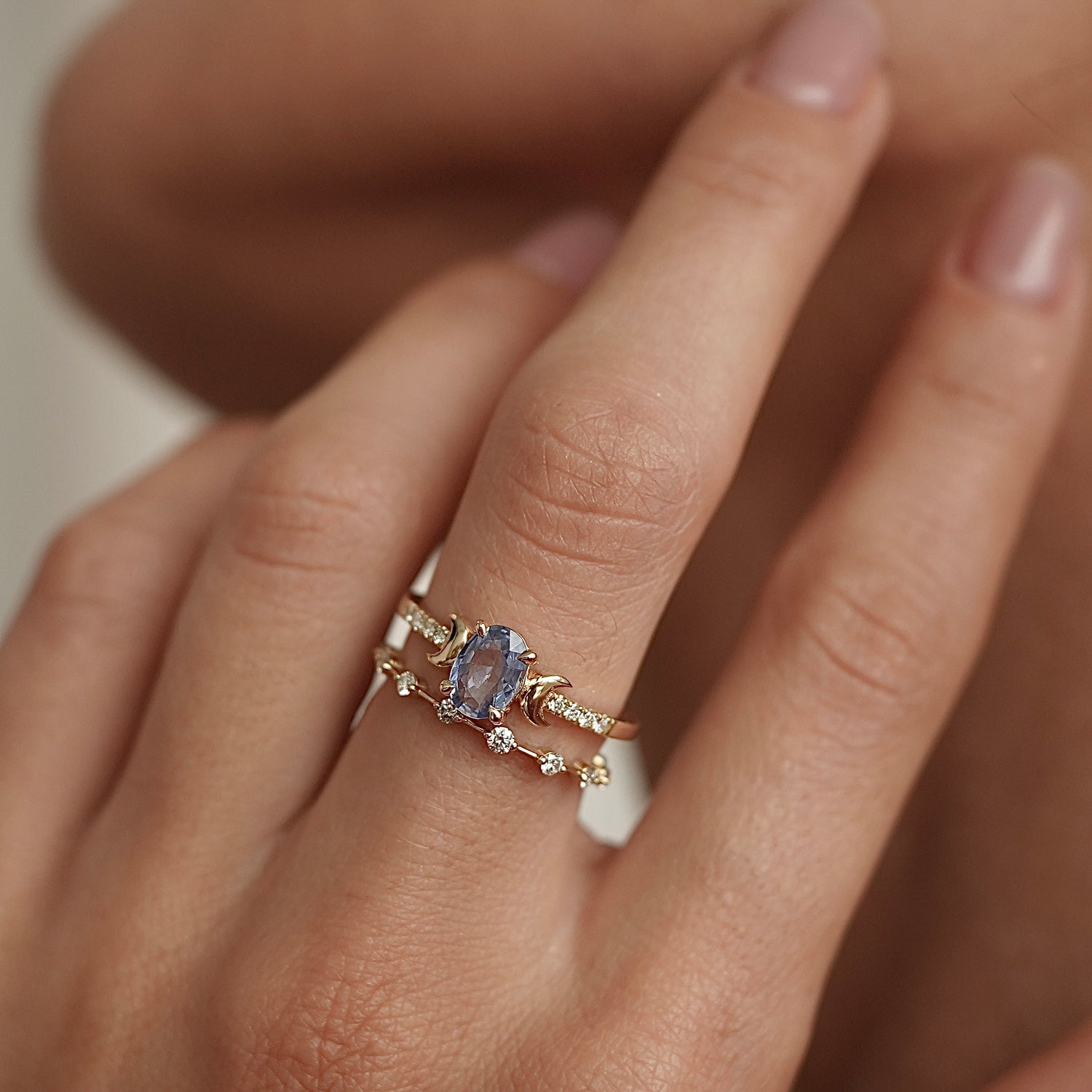 Whistler Dome Moon Oval Cut Blue Sapphire Engagement Ring, Pavé