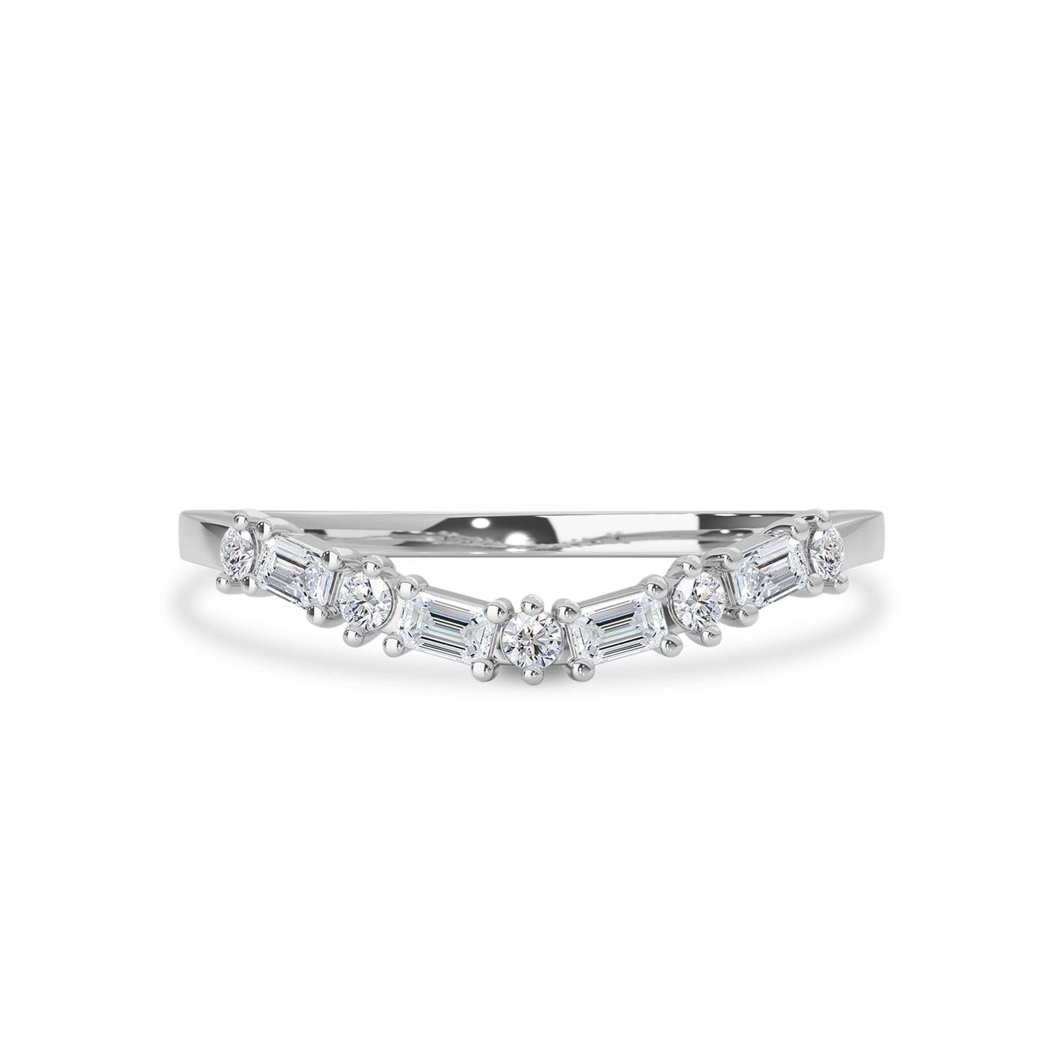 Bellisa Signature Curved Half Eternity Ring, Emerald With Round Brilliant