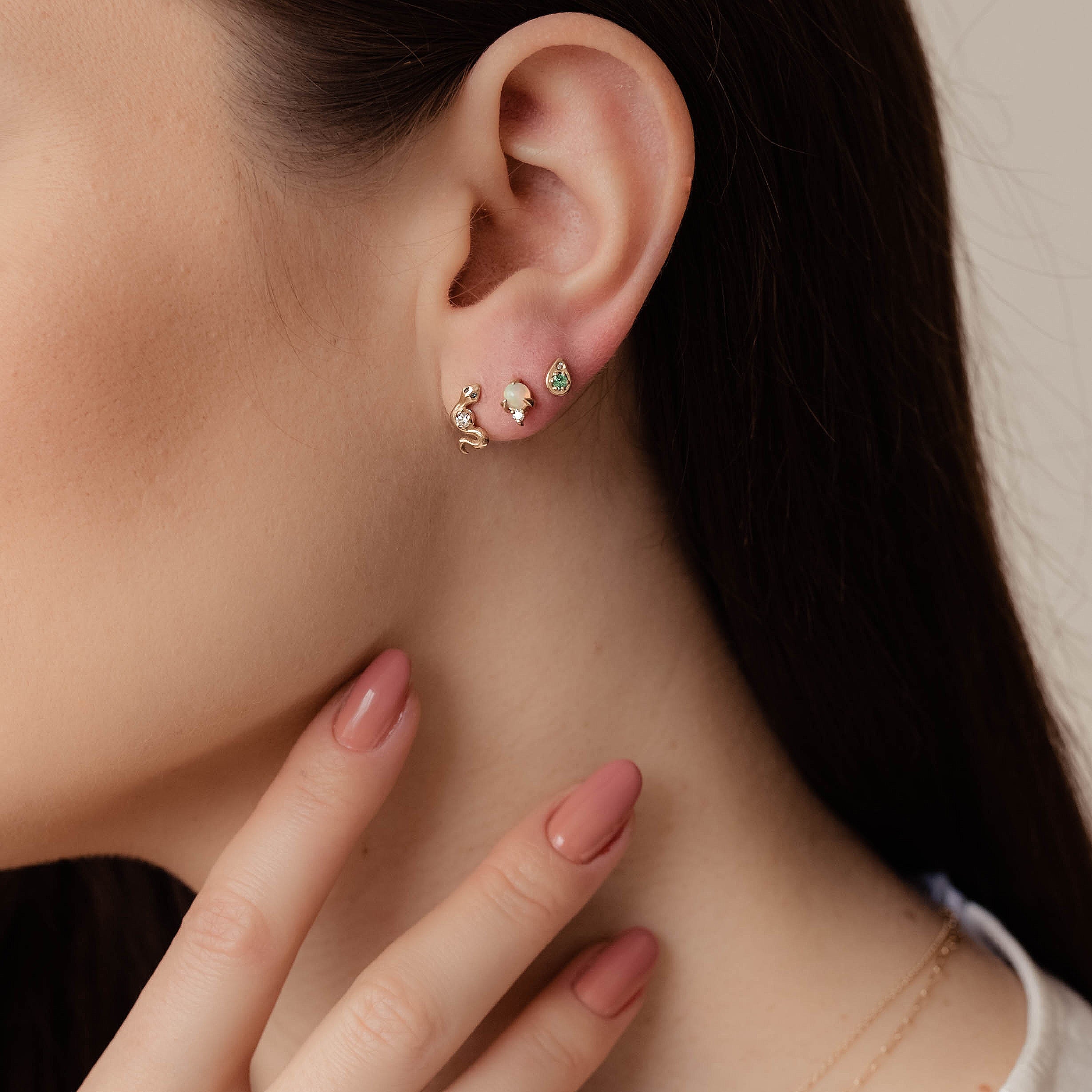 Tiger Claw Opal Diamond Stud Earring