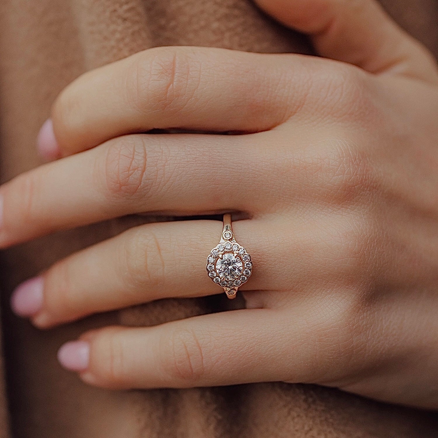 Daisy Engagement Ring, Round Brilliant With Halo