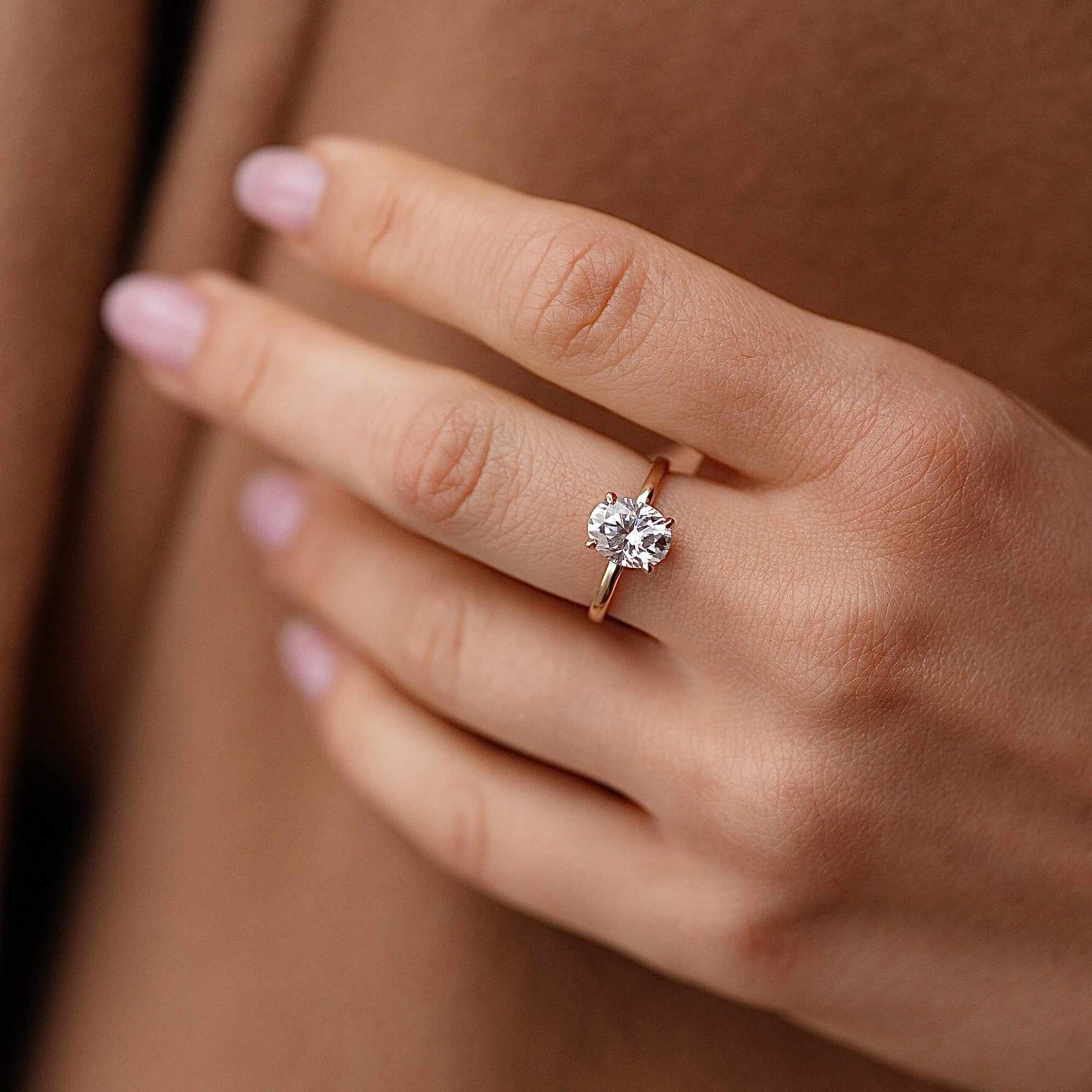 Oval Purity Petal Solitaire Engagement Ring, Moissanite/Lab Grown Diamond