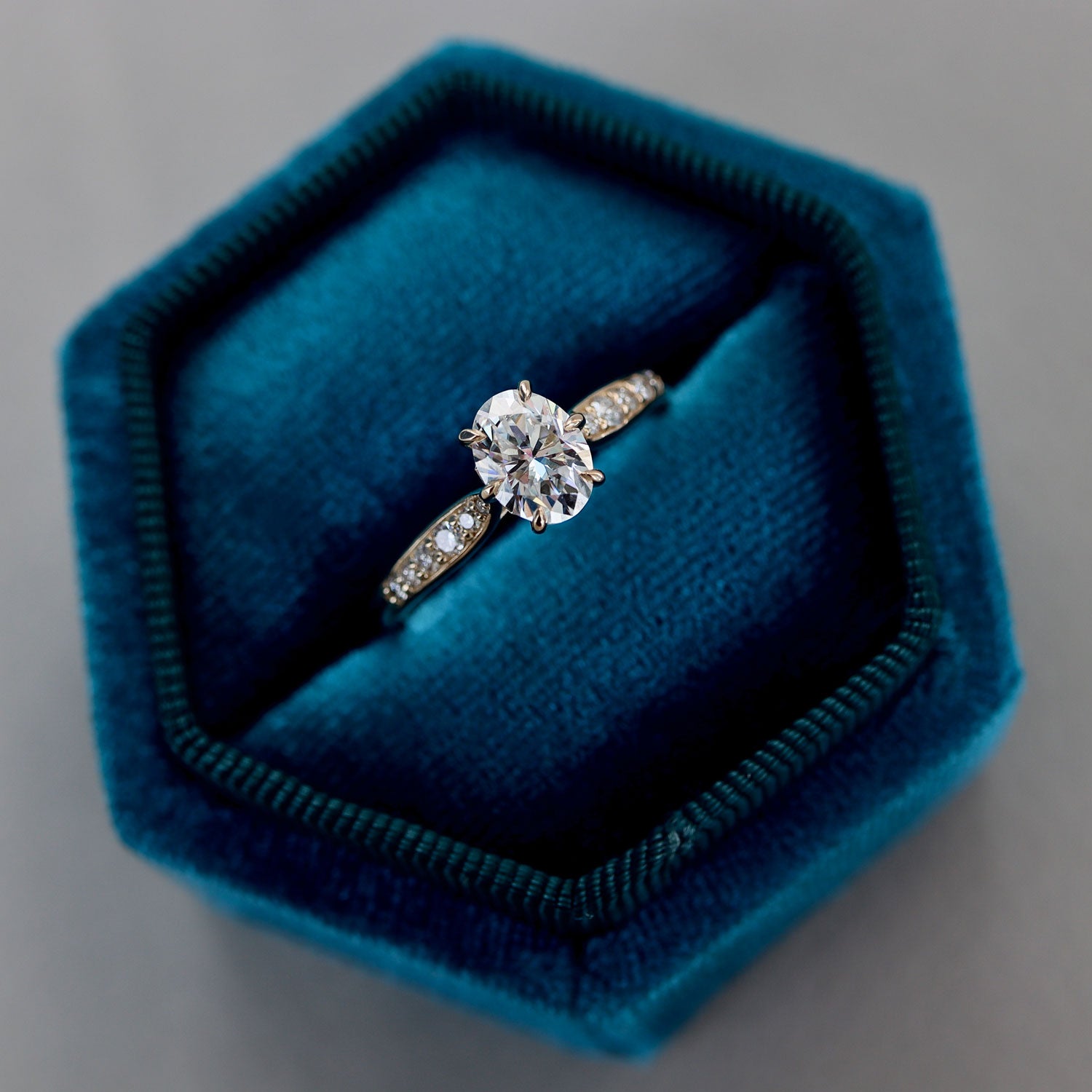 Cinderella Petal Prong Cathedral Engagement Ring, Moissanite/Lab Diamond
