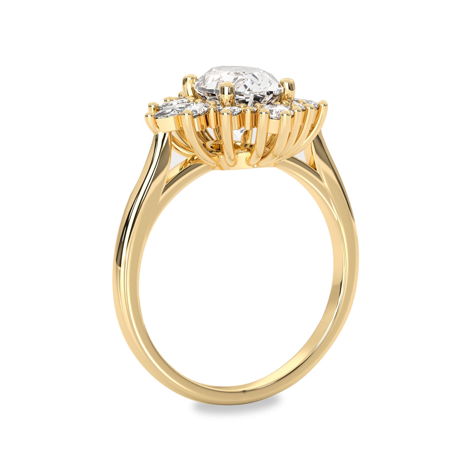 Oval cut center stone cluster halo ring