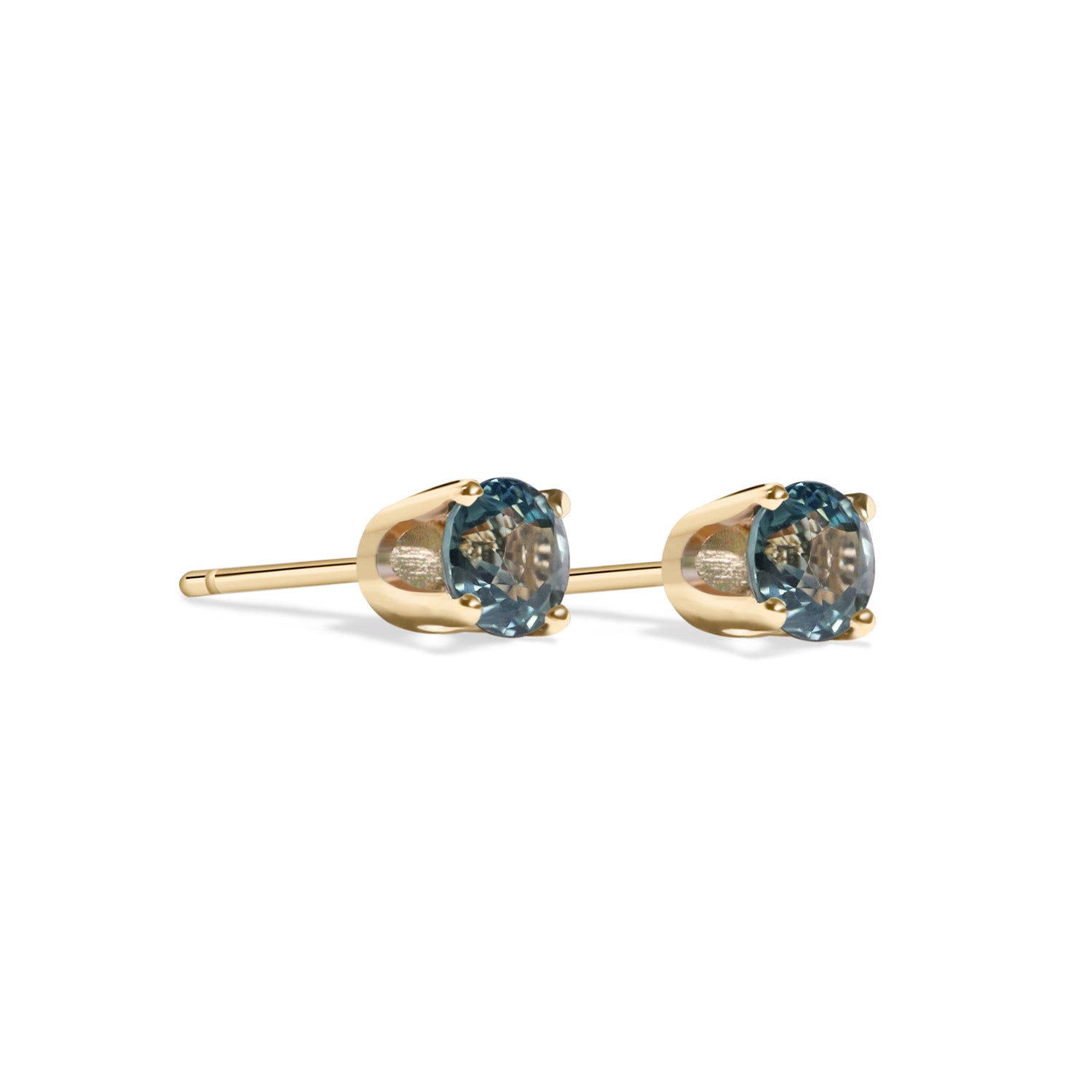 Teal Blue Sapphire Stud Earrings