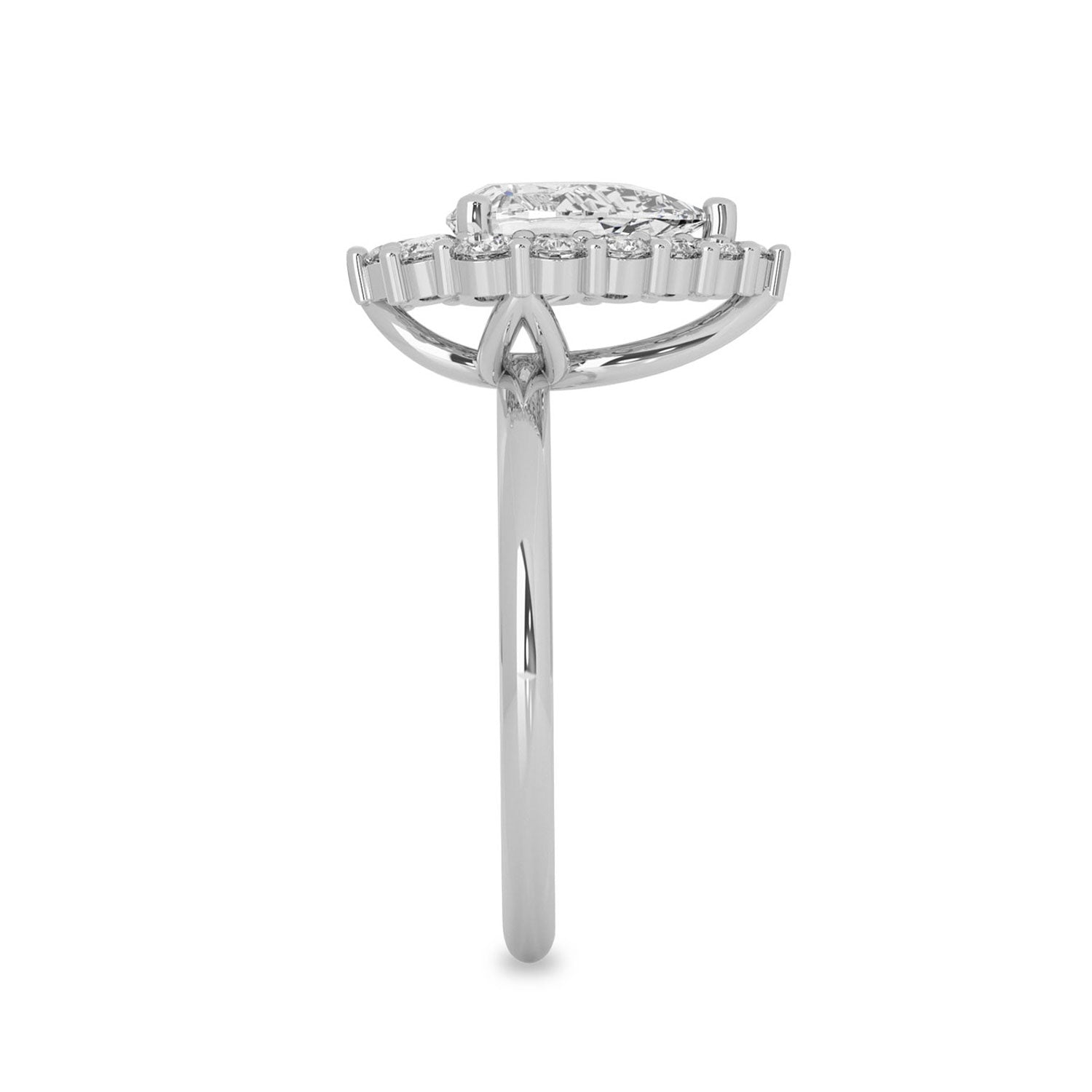 prong set pear cut lab grown diamond halo ring