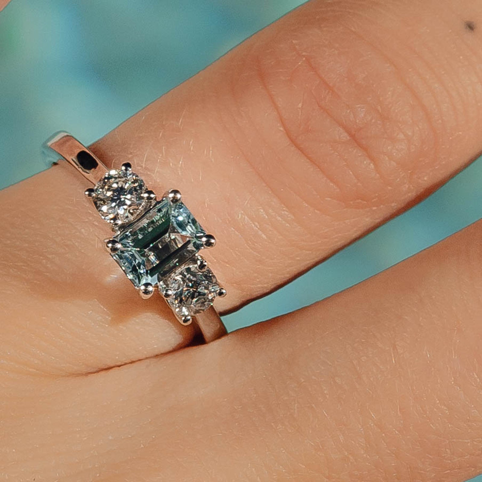 aquamarine three stone engagement ring canada