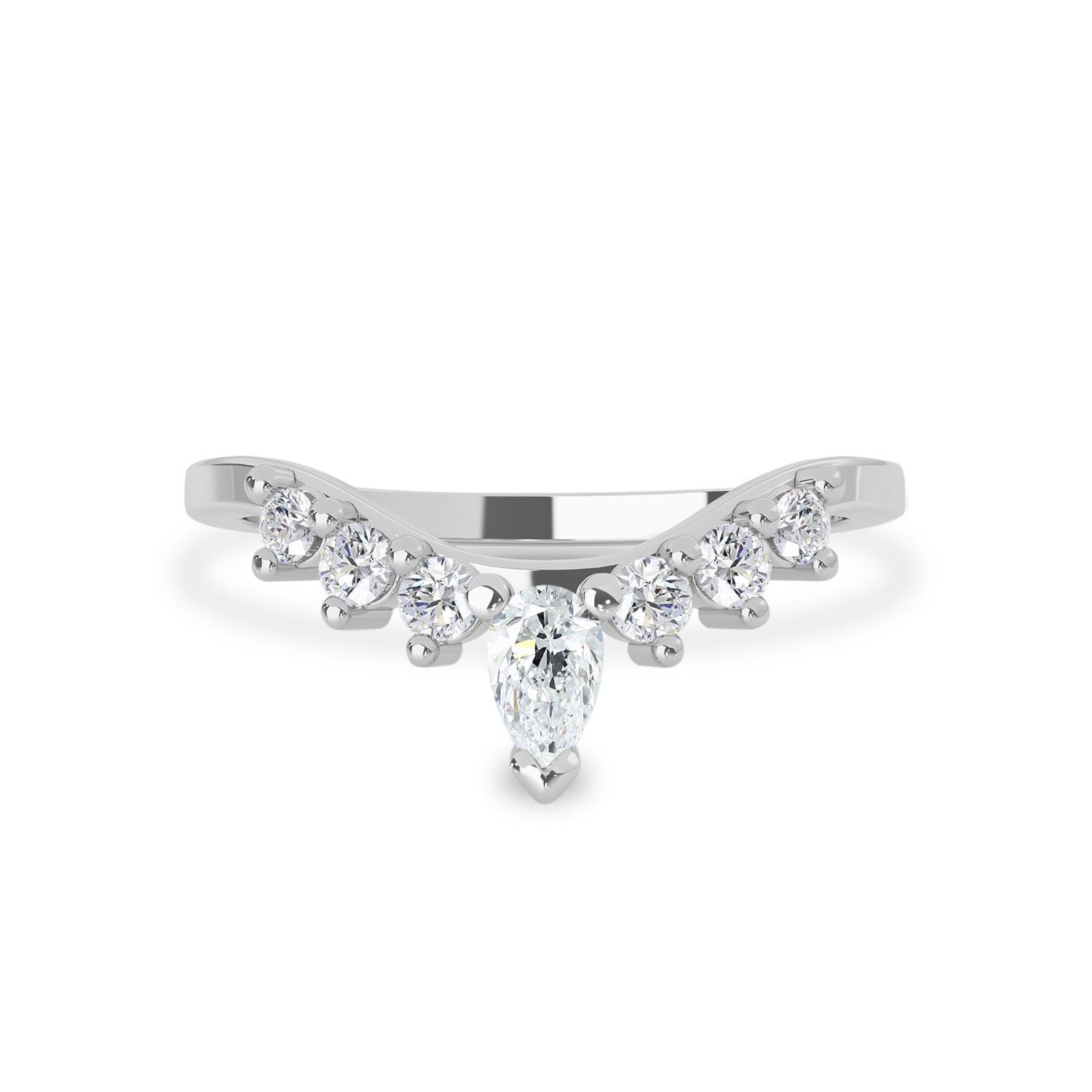 Bellisa Signature Nora Curved Wedding Ring, Pear With Round Brilliant