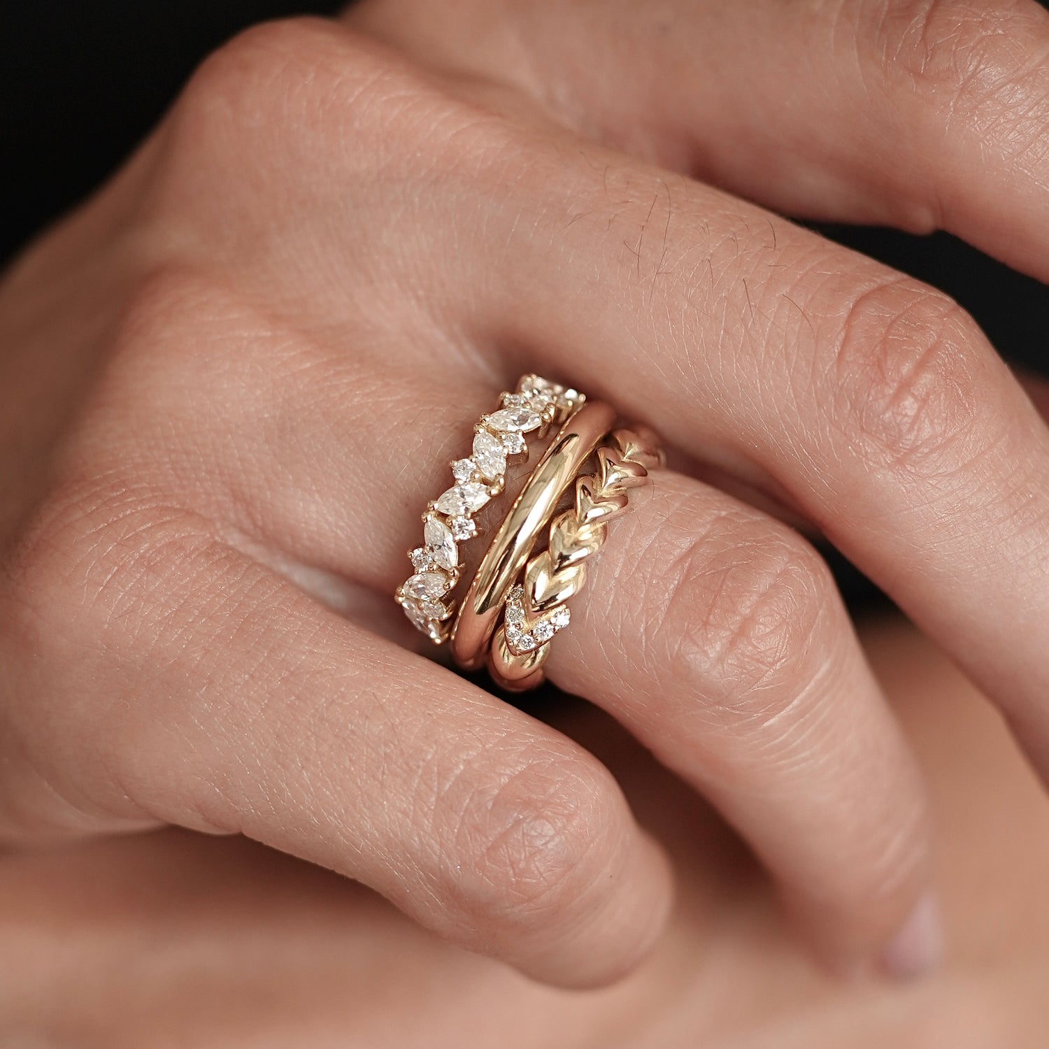 Marquise Accented Half Eternity Ring, Marquise & Round Brilliant