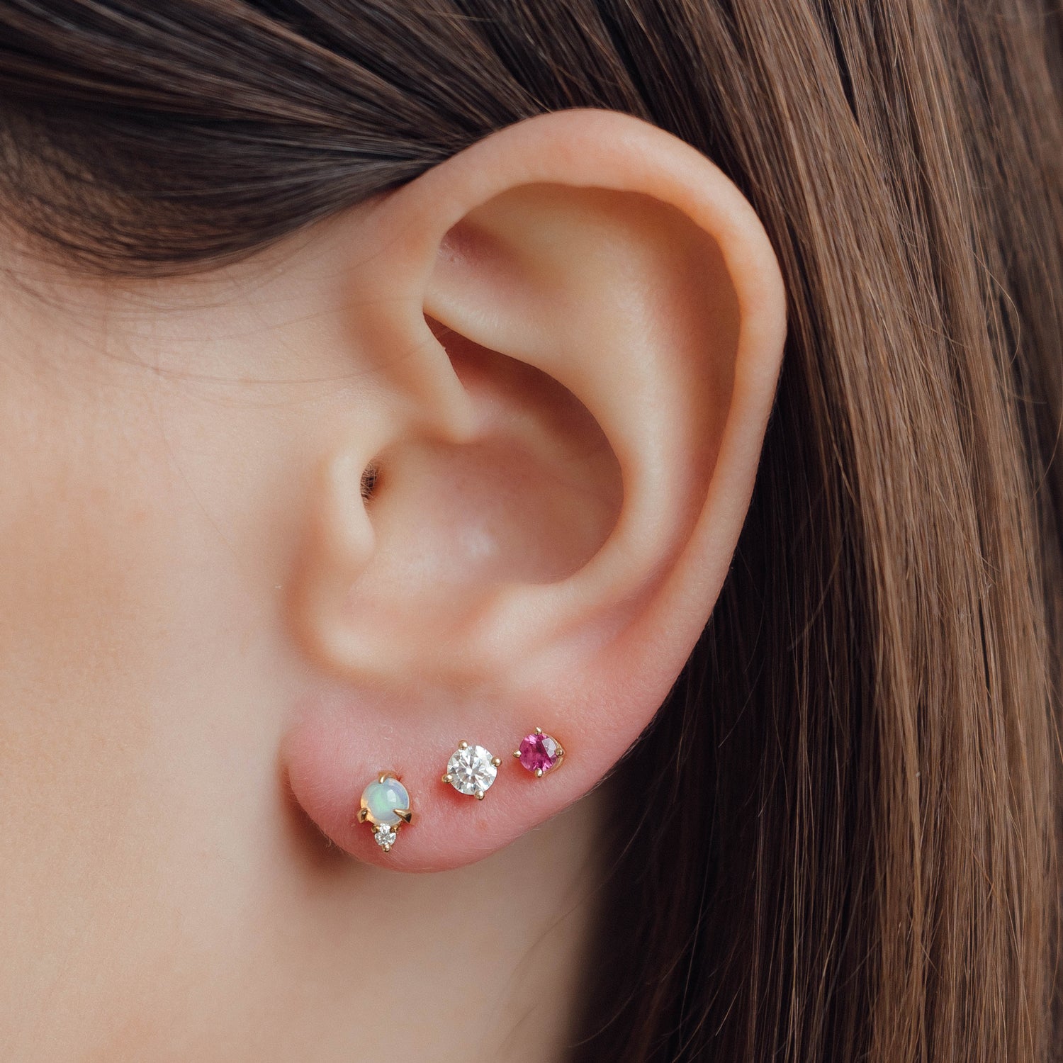 Round Ruby Stud Earrings