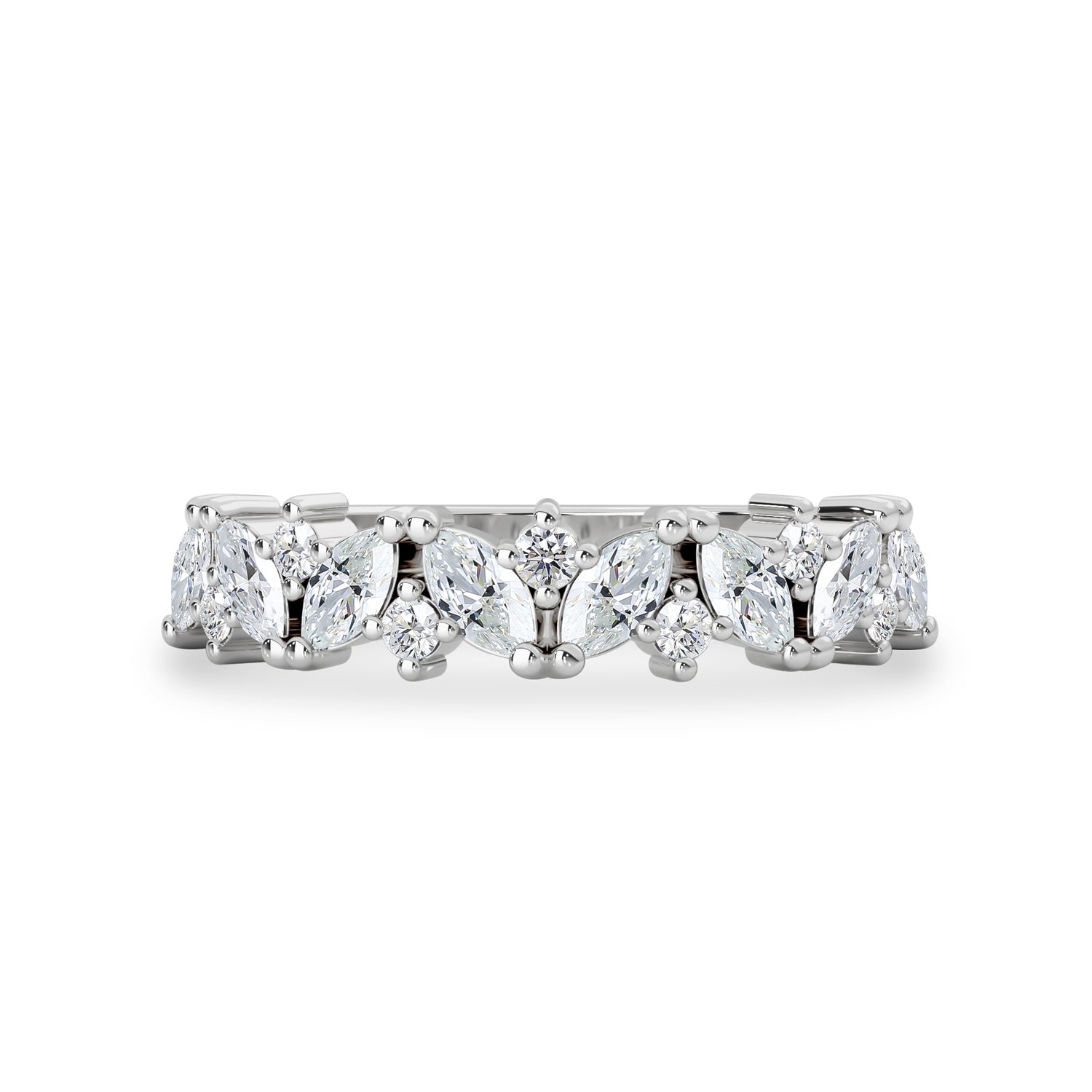 Marquise Accented Half Eternity Ring, Marquise & Round Brilliant