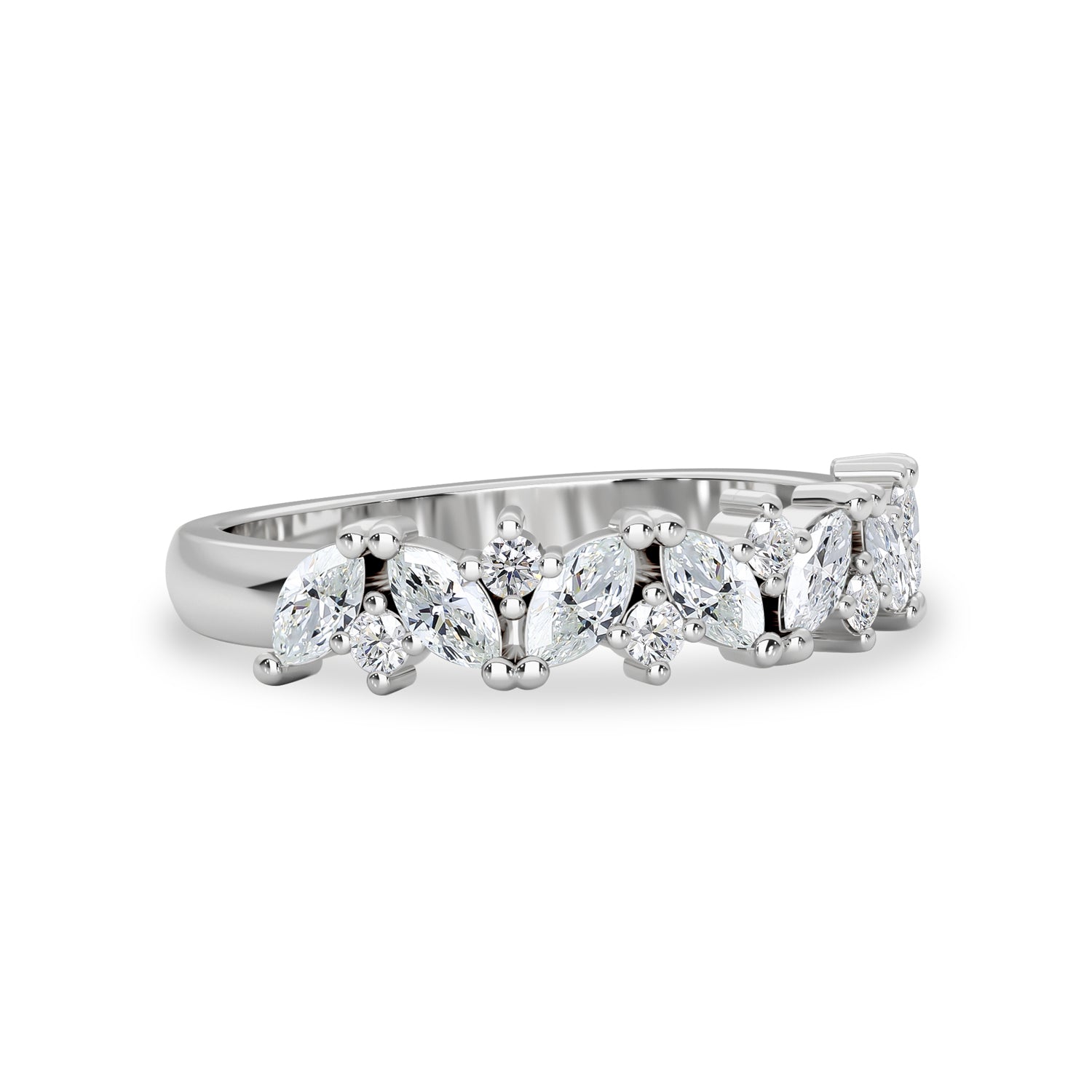 Marquise Accented Half Eternity Ring, Marquise & Round Brilliant