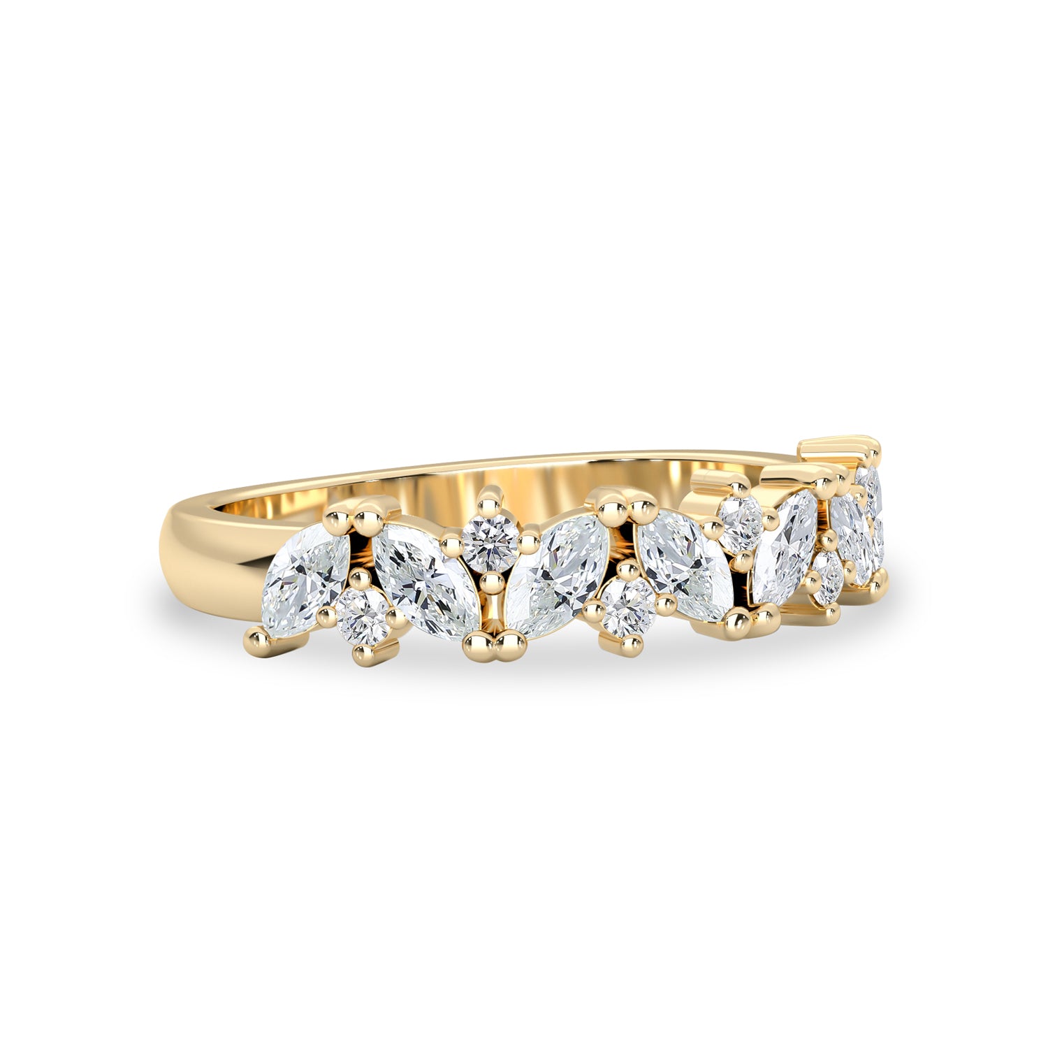 Marquise Accented Half Eternity Ring, Marquise & Round Brilliant
