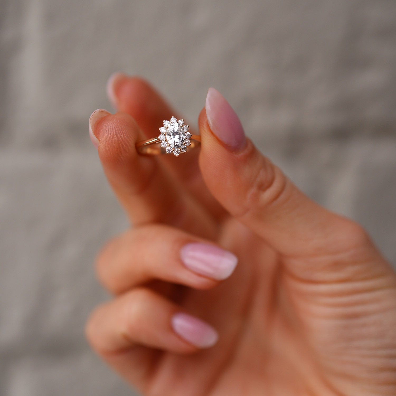 Stunning Belle Halo Engagement Ring, Oval With Halo