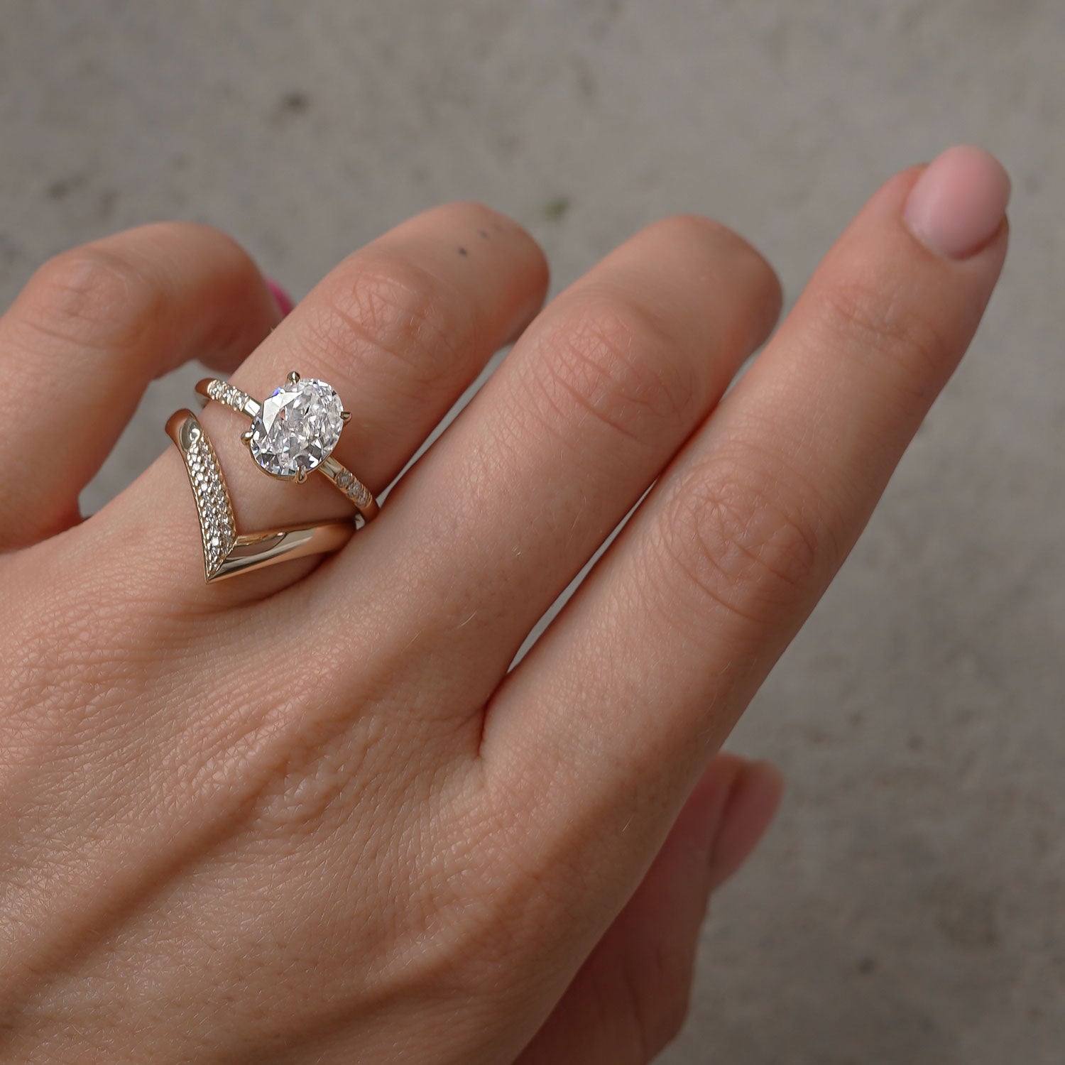 Eternal Dream Oval Pavé Engagement Ring, Moissanite/Lab Diamond