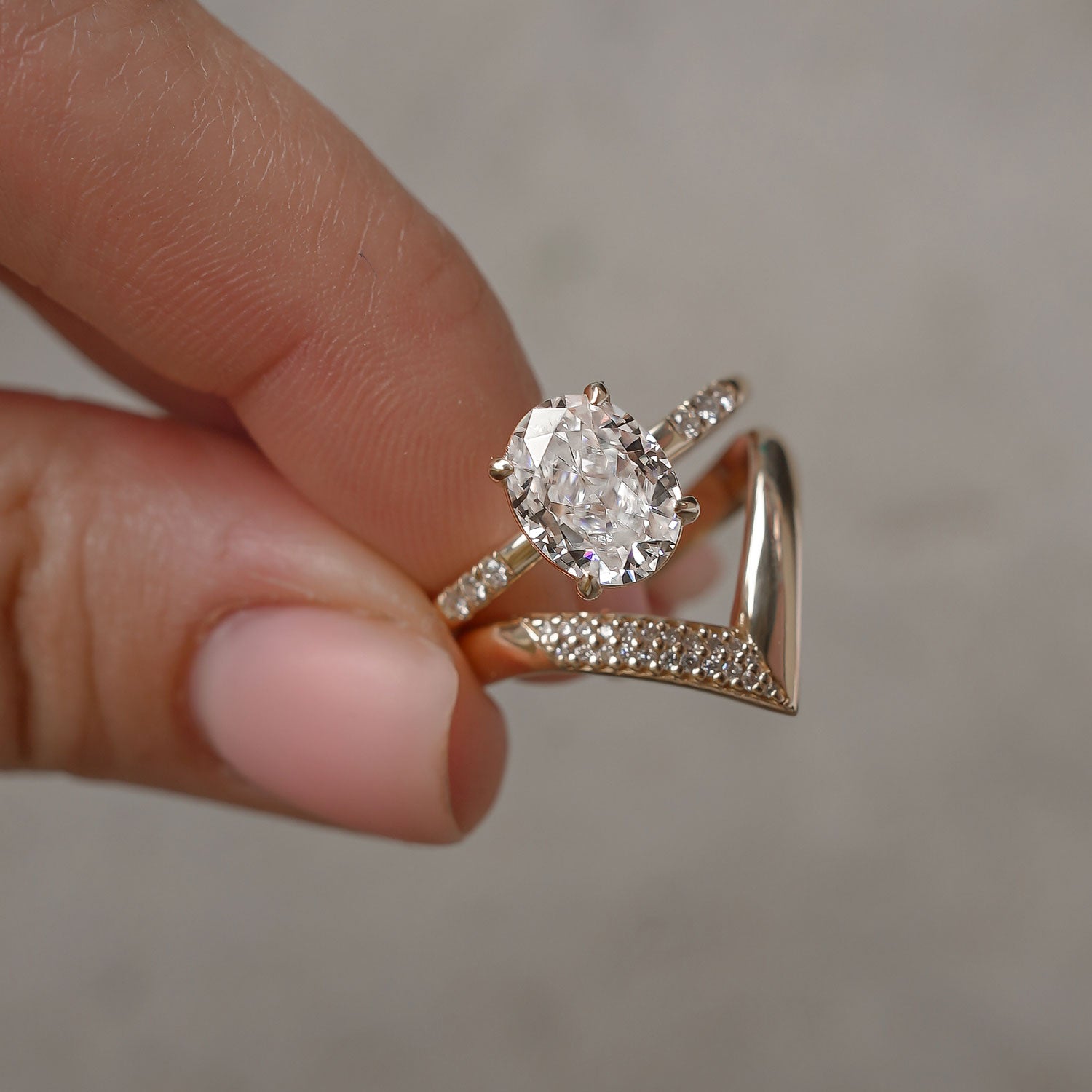 Eternal Dream Oval Pavé Engagement Ring, Moissanite/Lab Diamond