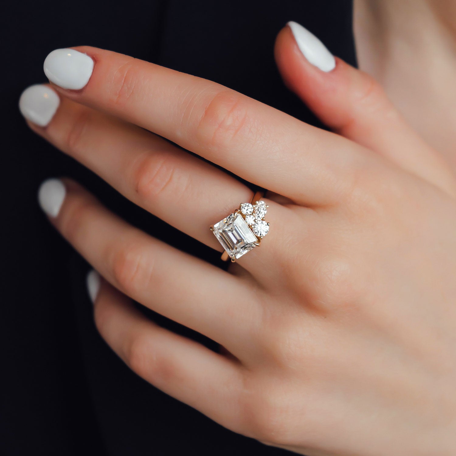 Hera Asymmetrical Cluster Engagement Ring, Moissanite/Lab Diamond