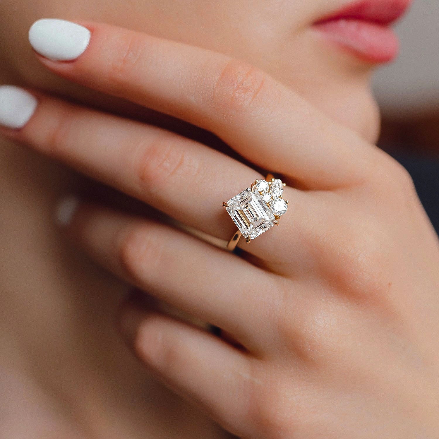 Hera Asymmetrical Cluster Engagement Ring, Moissanite/Lab Diamond