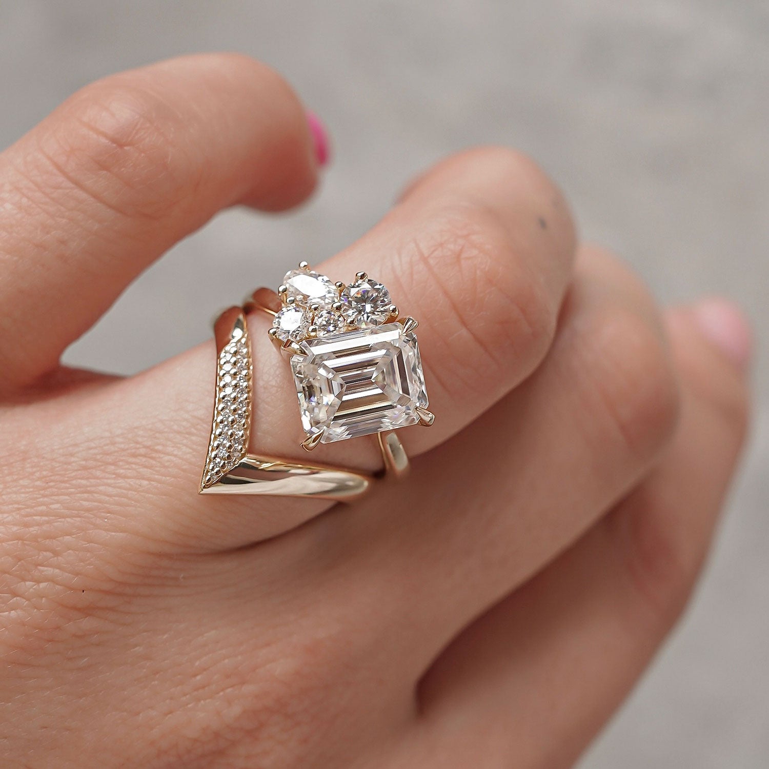 Hera Asymmetrical Cluster Engagement Ring, Moissanite/Lab Diamond