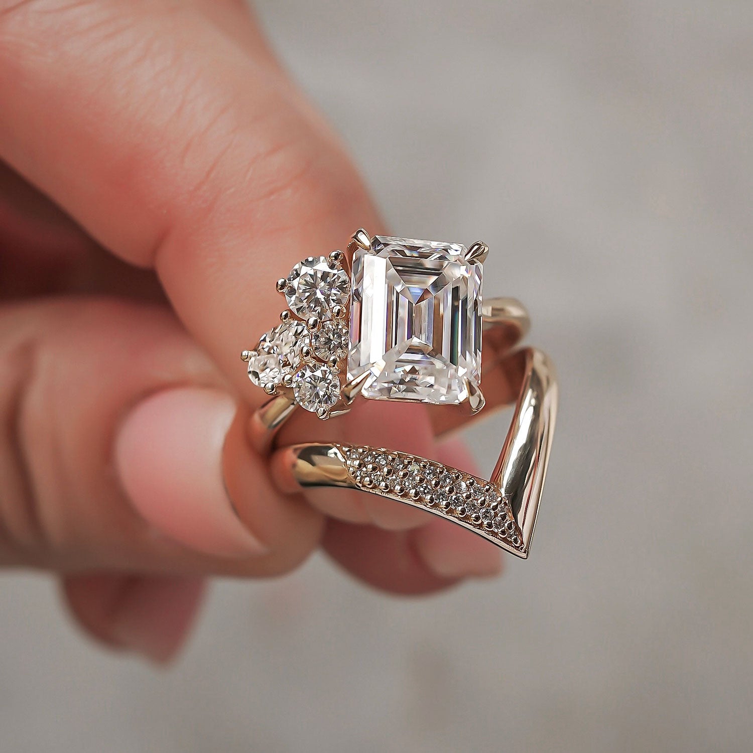 Hera Asymmetrical Cluster Engagement Ring, Moissanite/Lab Diamond