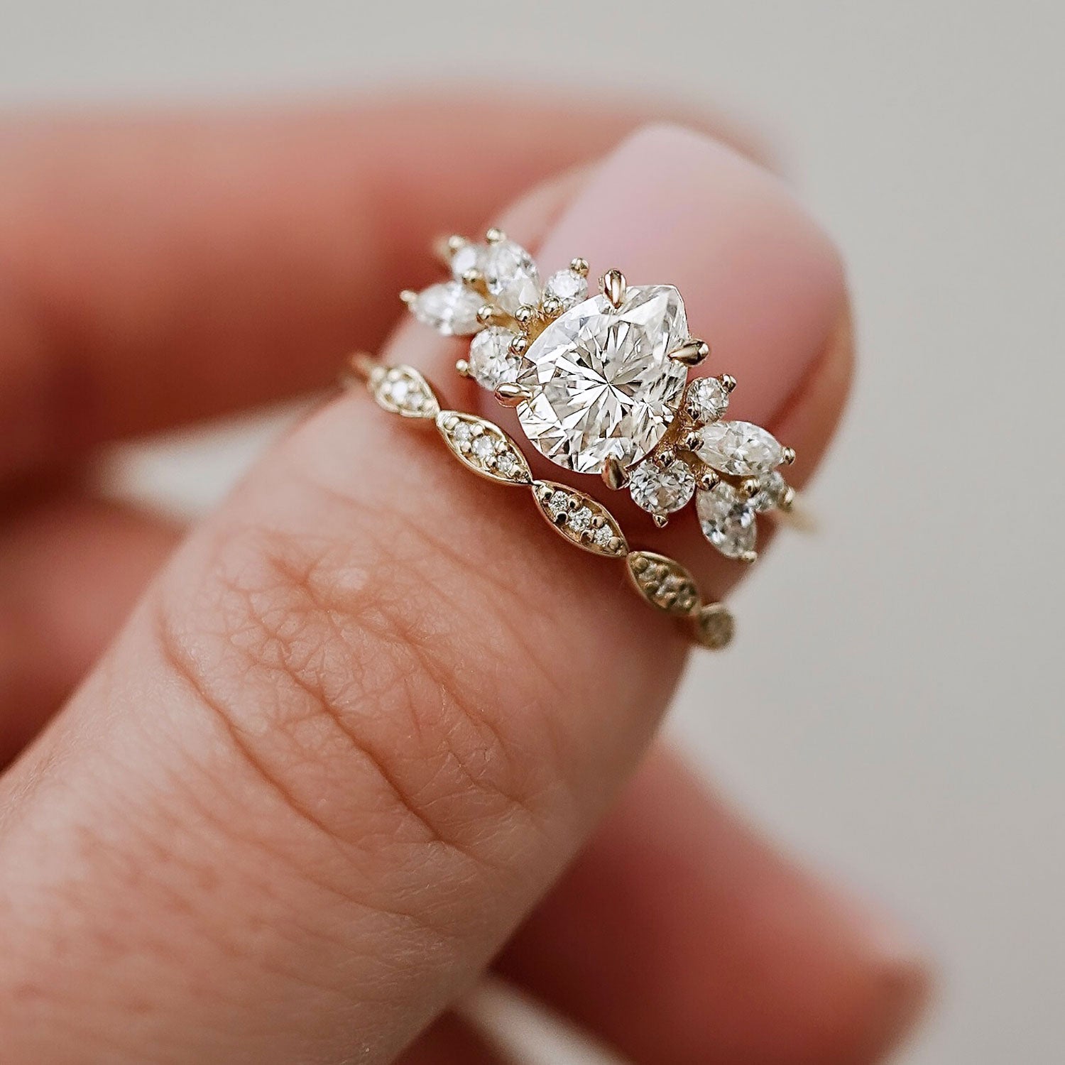 Pear Anna's Dream Cluster Engagement Ring, Pear With Marquise
