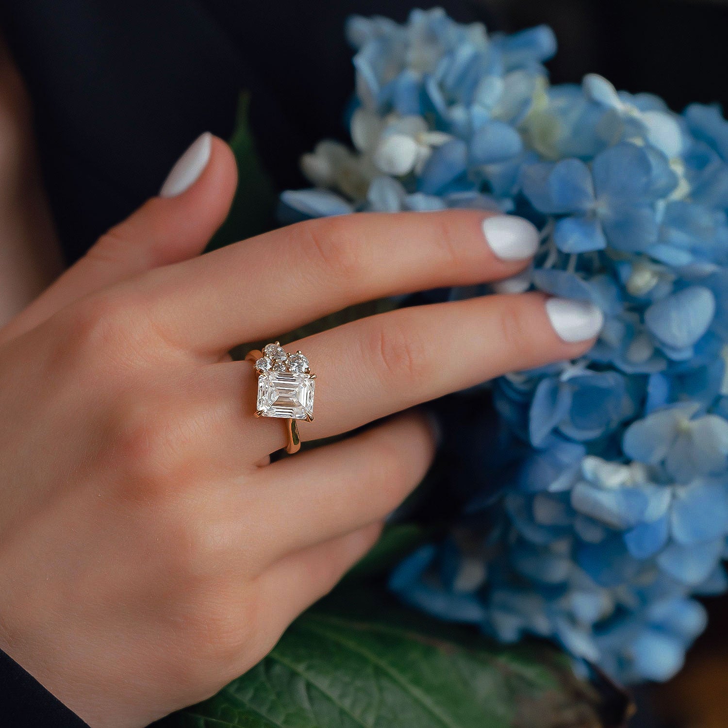 Hera Asymmetrical Cluster Engagement Ring, Moissanite/Lab Diamond